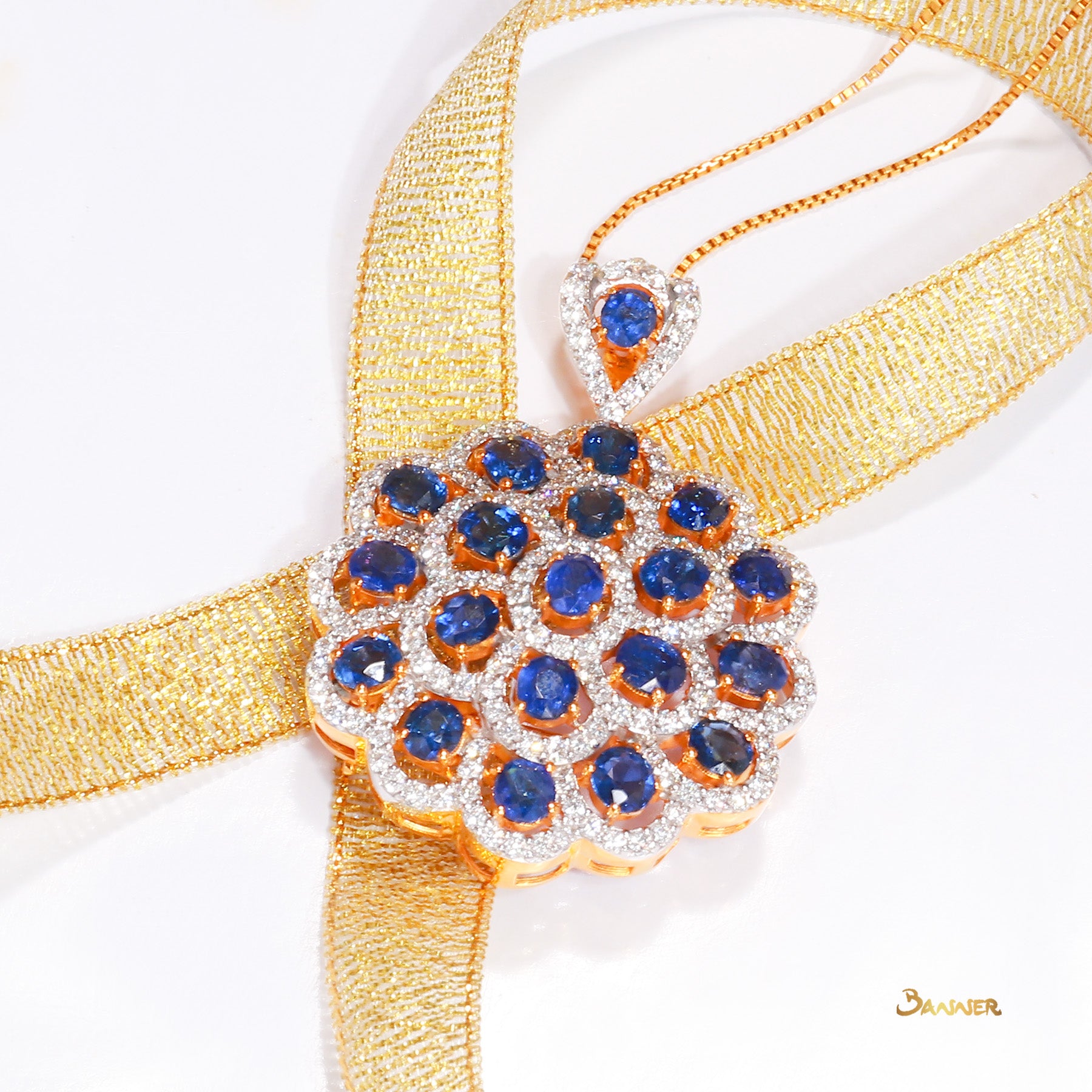 Sapphire and Diamond Floral Brooch