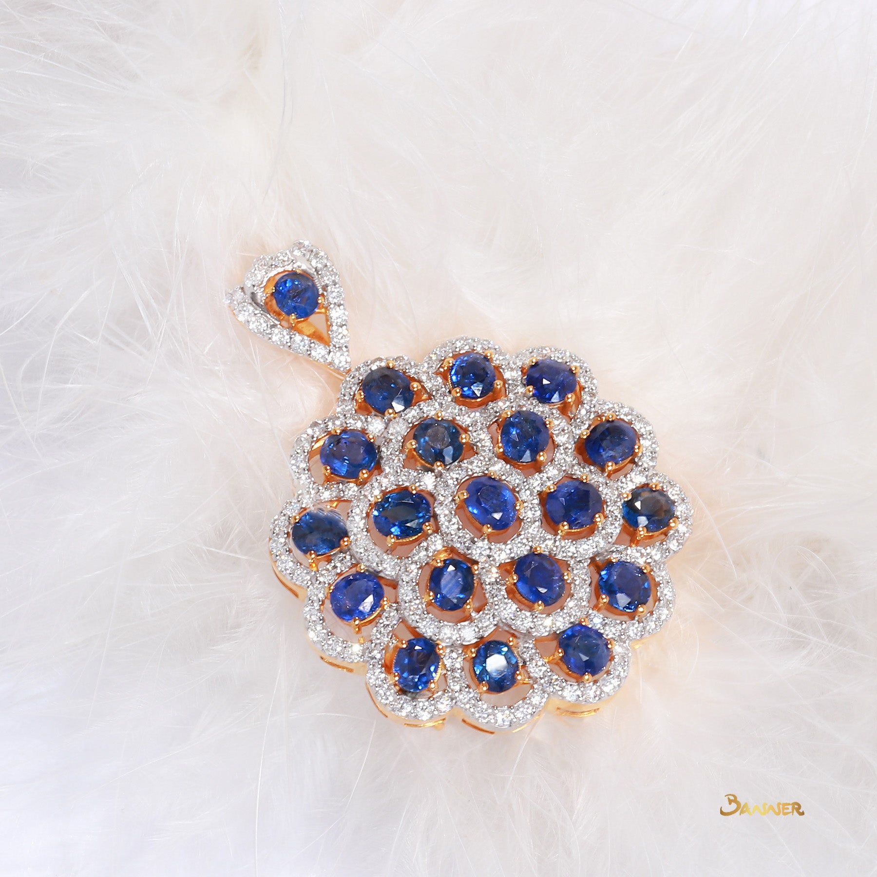 Sapphire and Diamond Floral Brooch