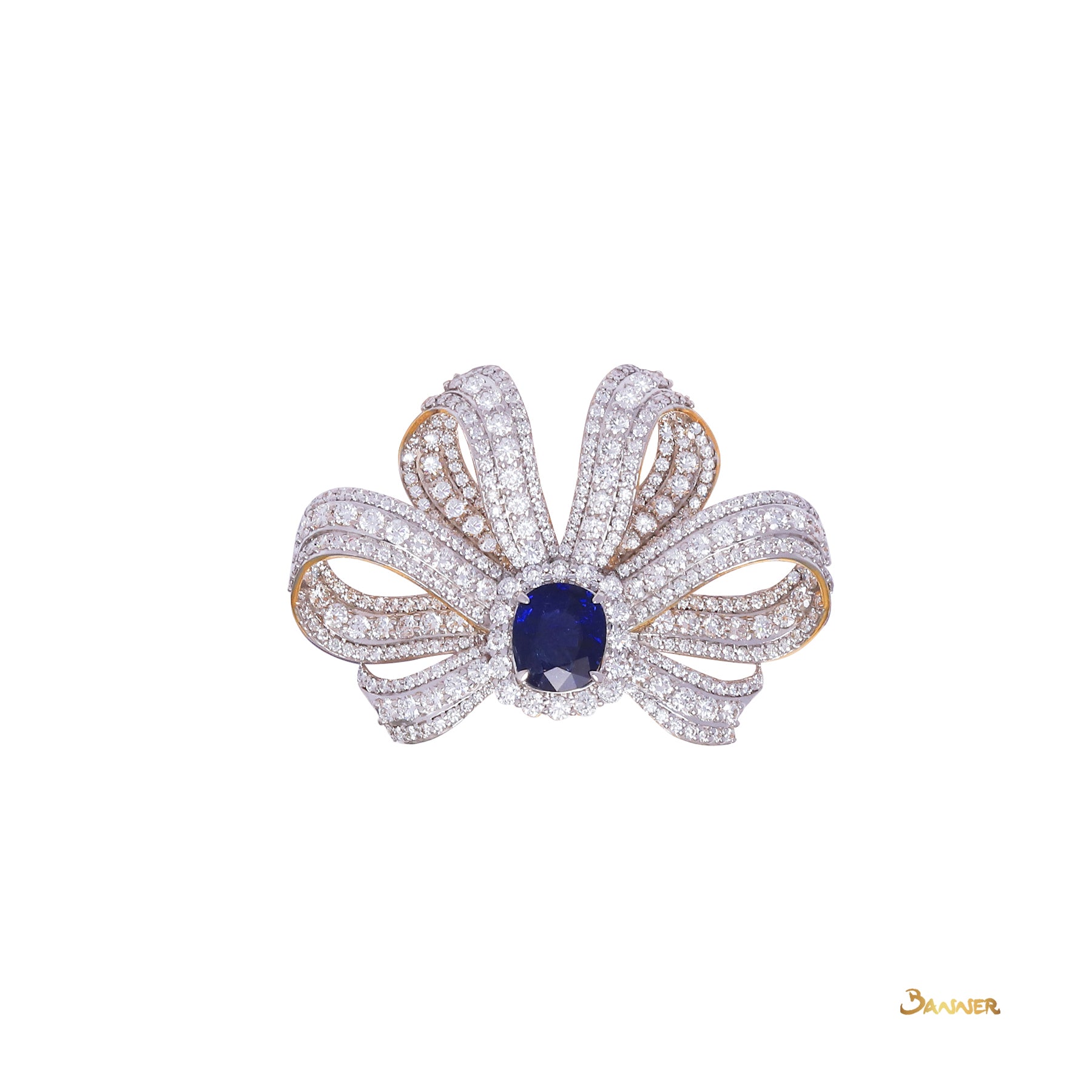 Sapphire and Diamond Ribbon Classic Brooch