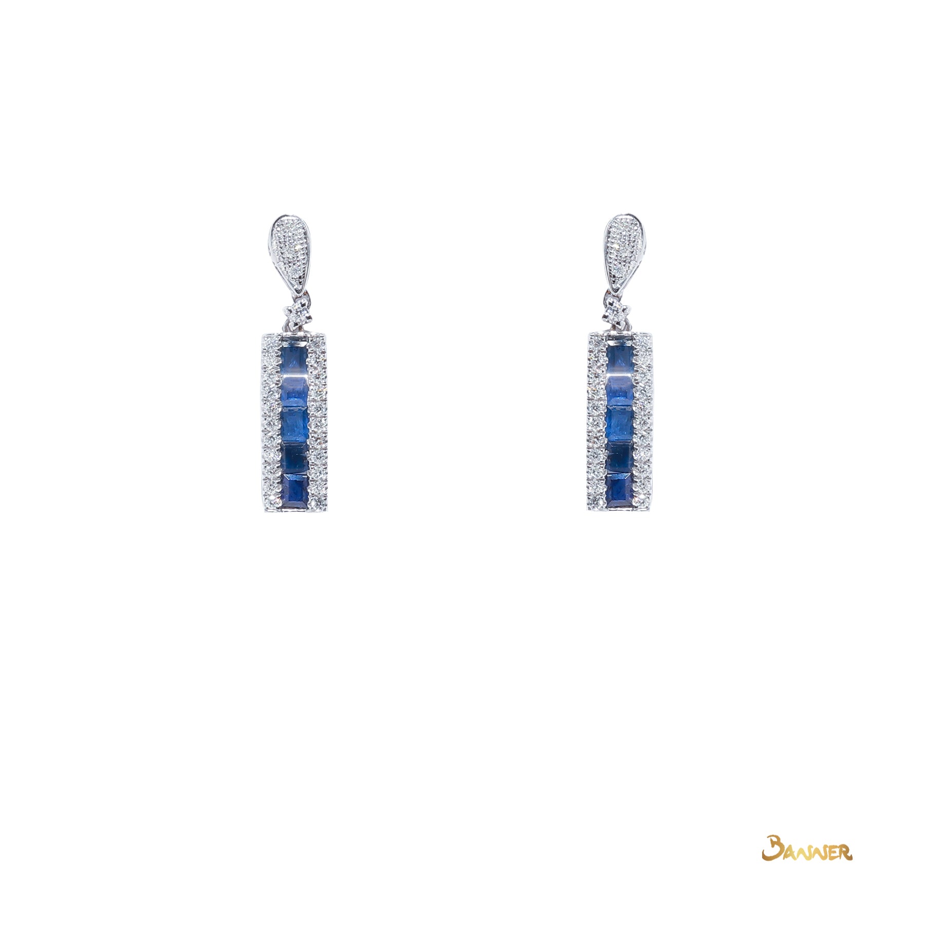 Emerald-cut Sapphire and Diamond Dangle Earrings