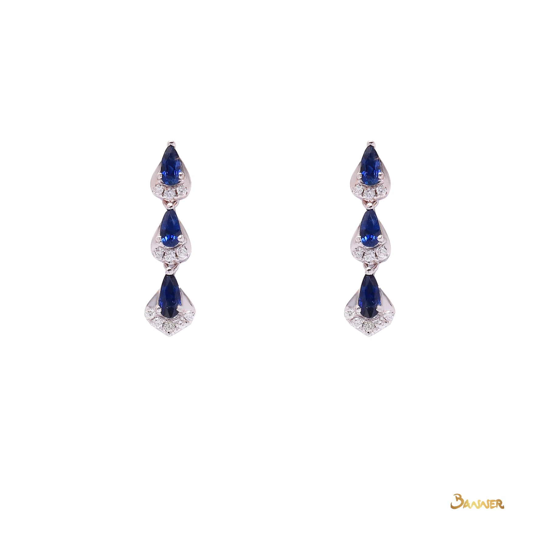 Pear-shaped Sapphire and Diamond 3-step Earrings