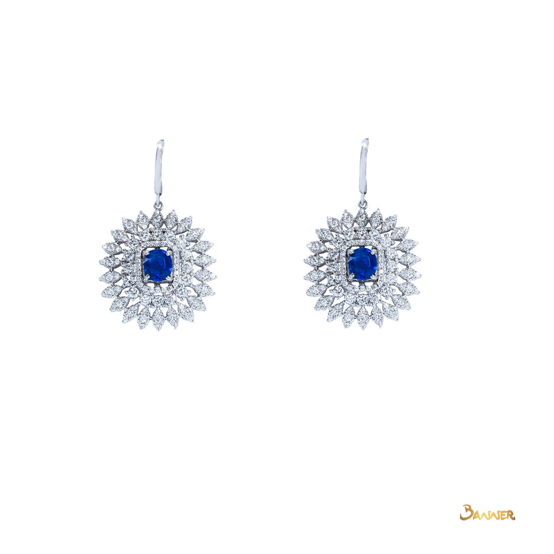 Sapphire and Diamond Double Halo Floral Earrings