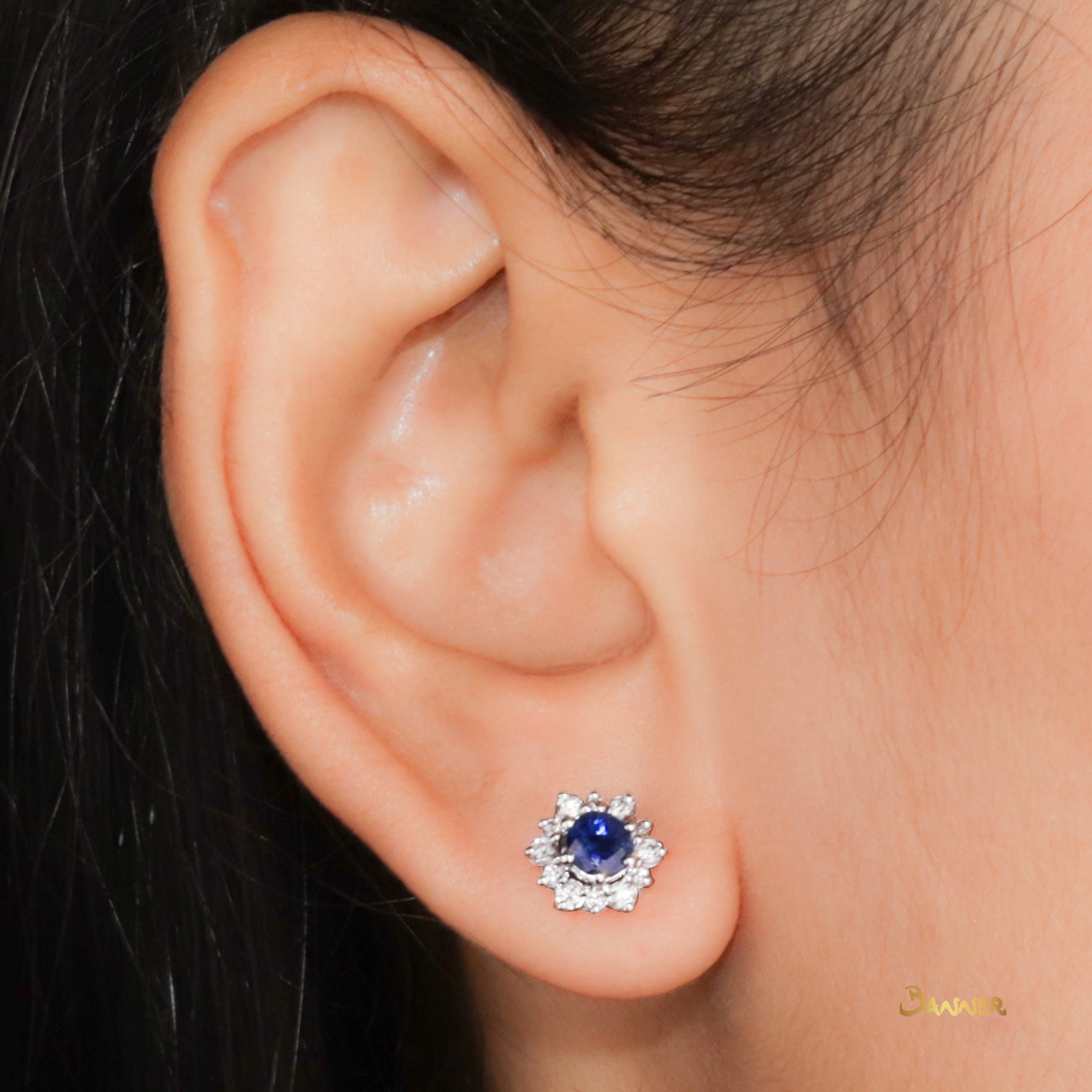 Sapphire and Diamond Sunflower Earrings