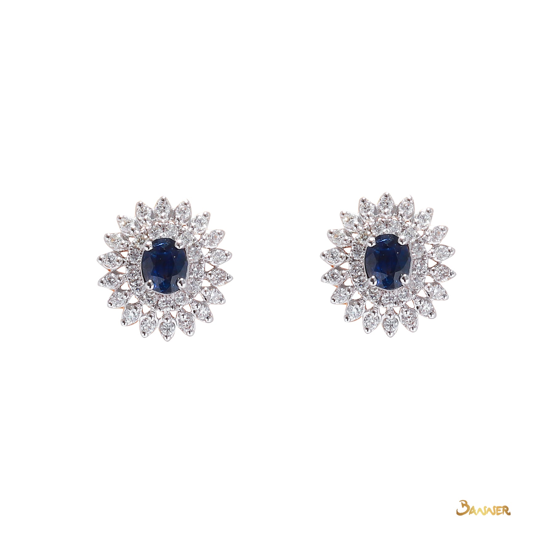 Sapphire and Diamond  Sunflower Earrings