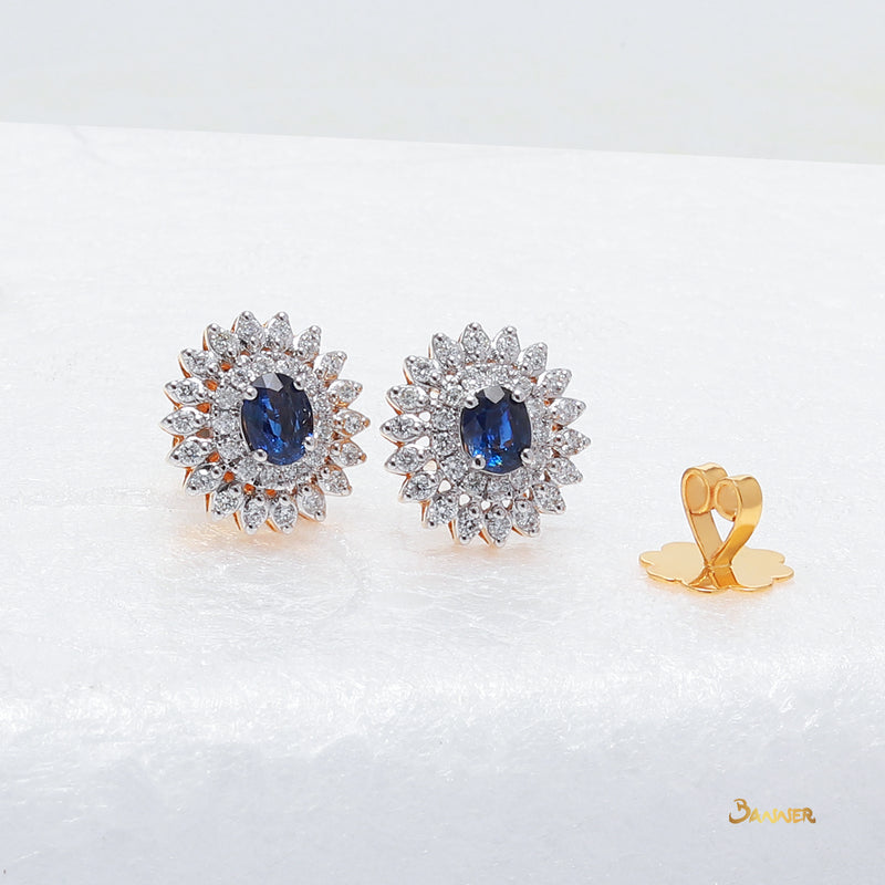 Sapphire and Diamond  Sunflower Earrings