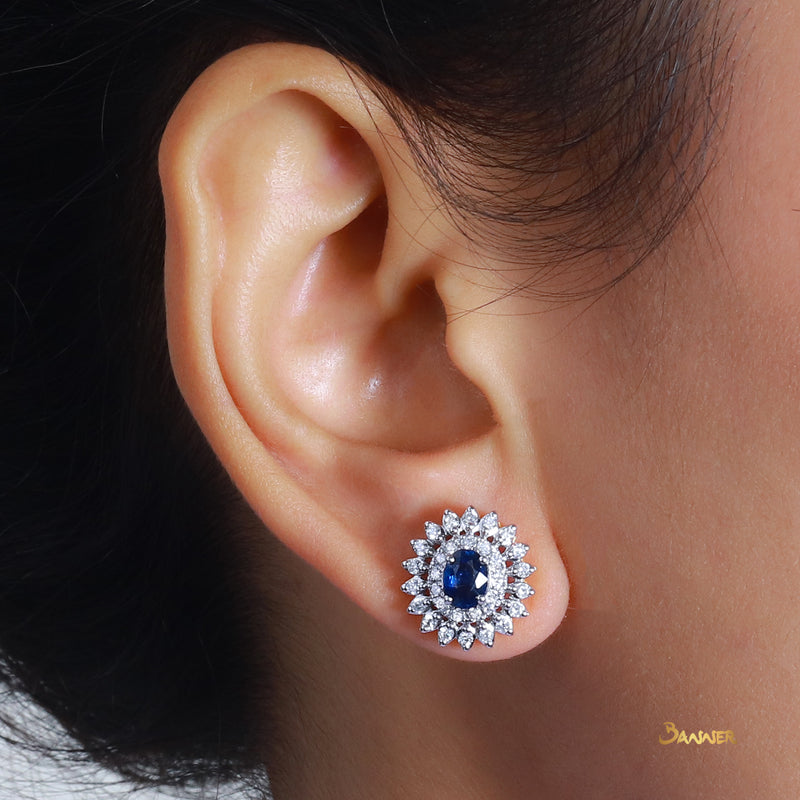 Sapphire and Diamond  Sunflower Earrings