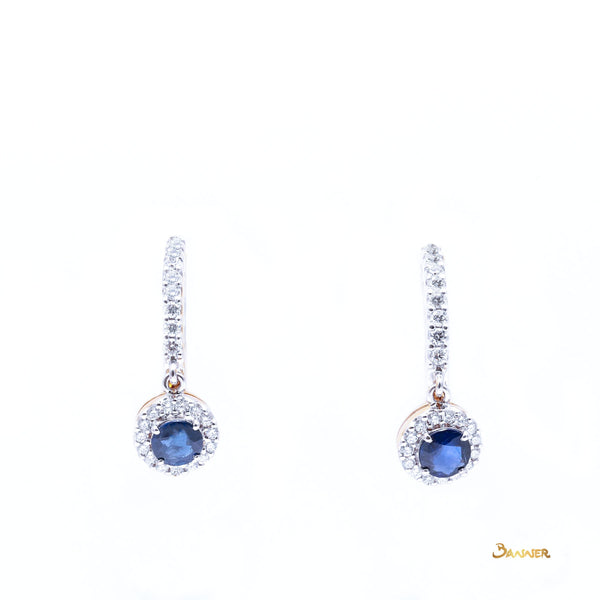 Sapphire and Diamond Halo Dangling Earrings