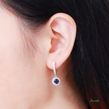 Sapphire and Diamond Halo Dangling Earrings
