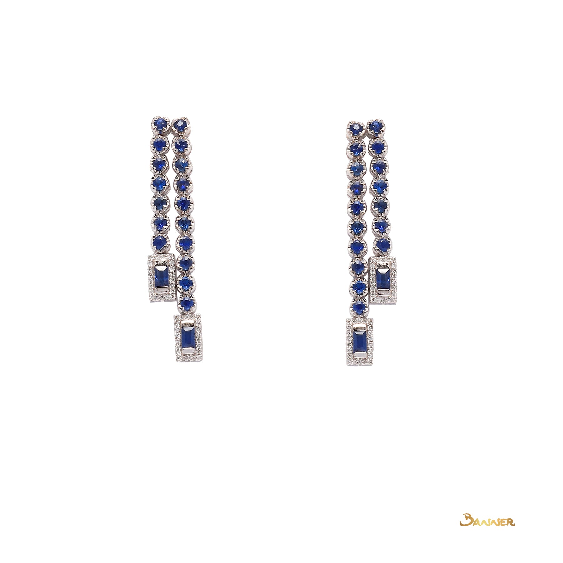 Sapphire and Diamond Double Tennis Dangle Earrings