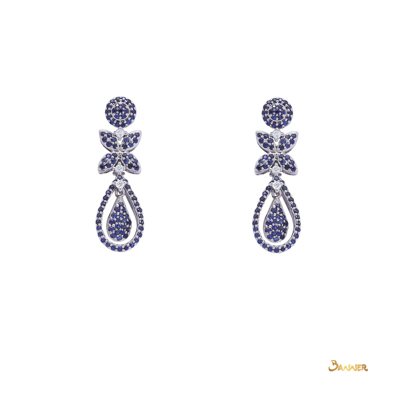 Sapphire and Diamond Drop Shaped Design Dangle Earrings