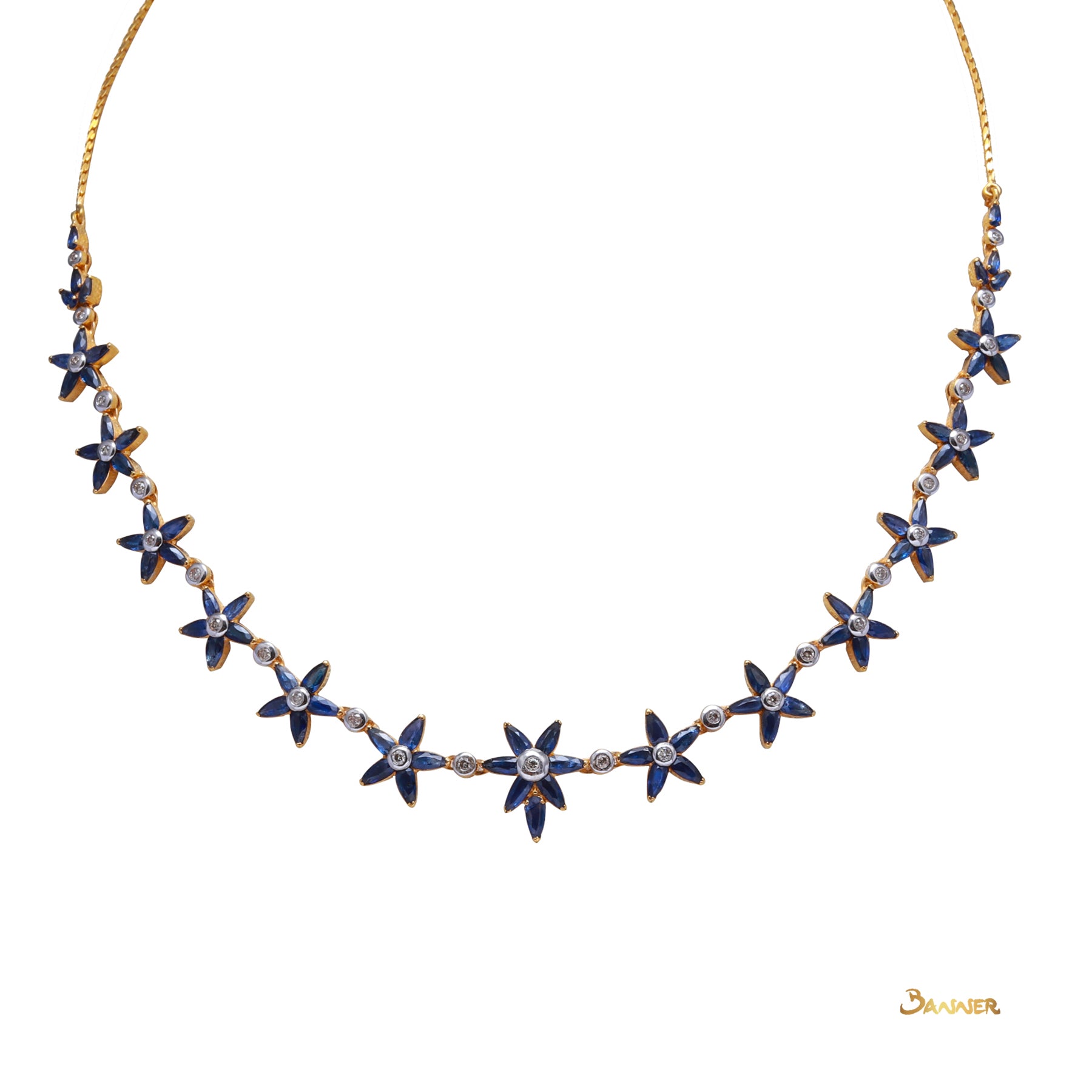 Sapphire and Diamond Flower Necklace