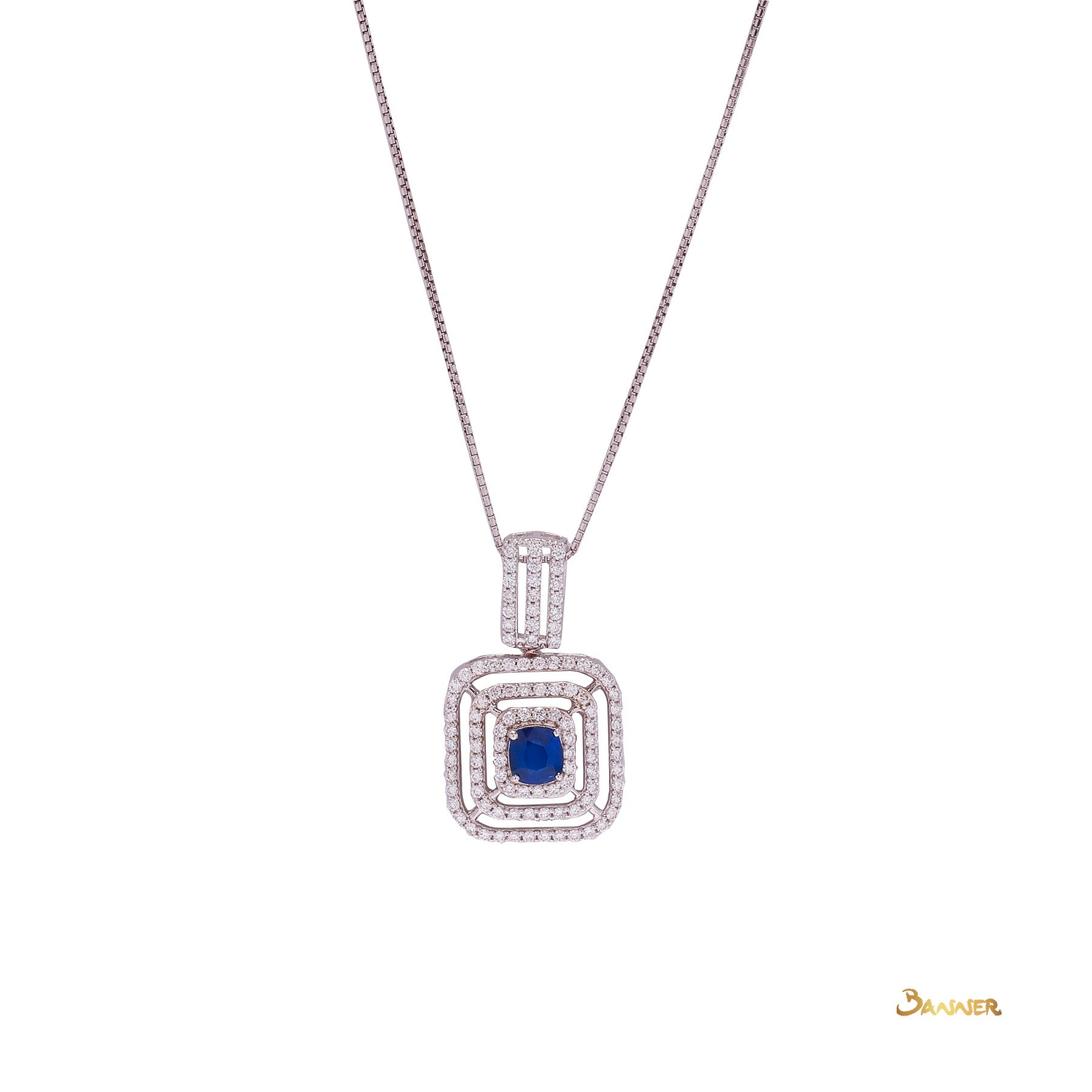 Sapphire and Diamond Triple Halo Pendant