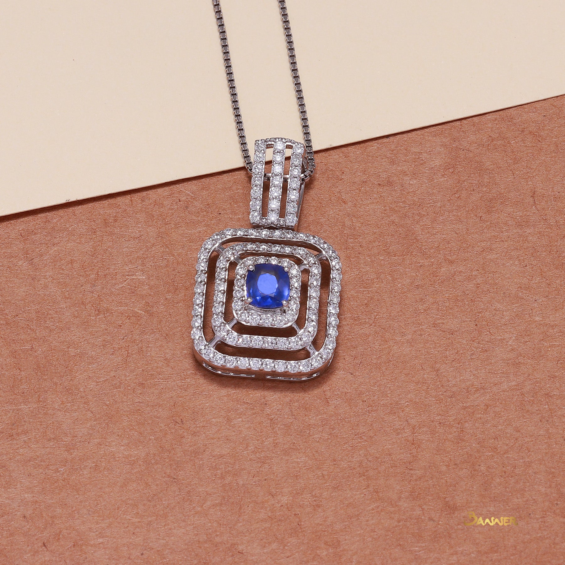 Sapphire and Diamond Triple Halo Pendant