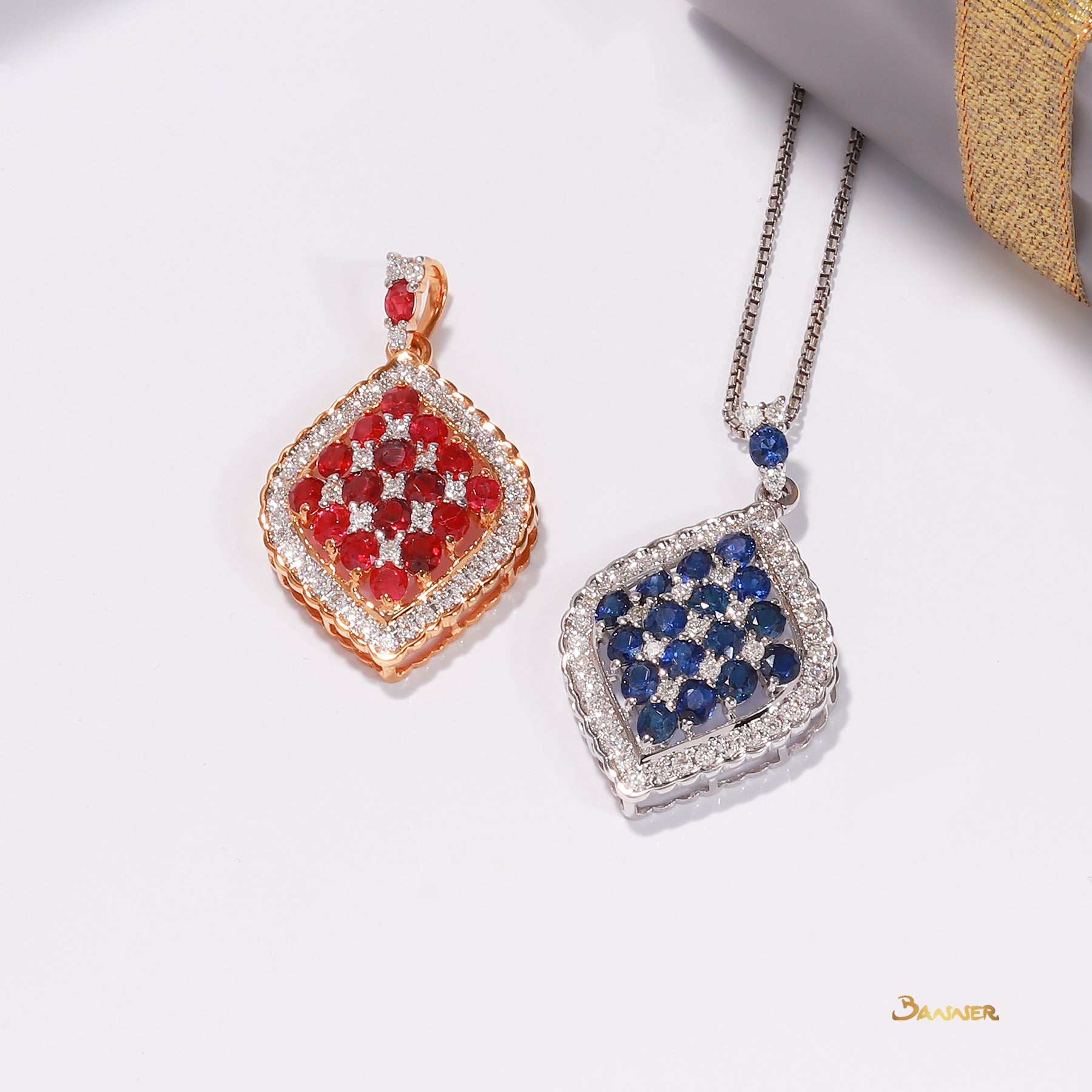 Sapphire and Diamond Checkered Pendant