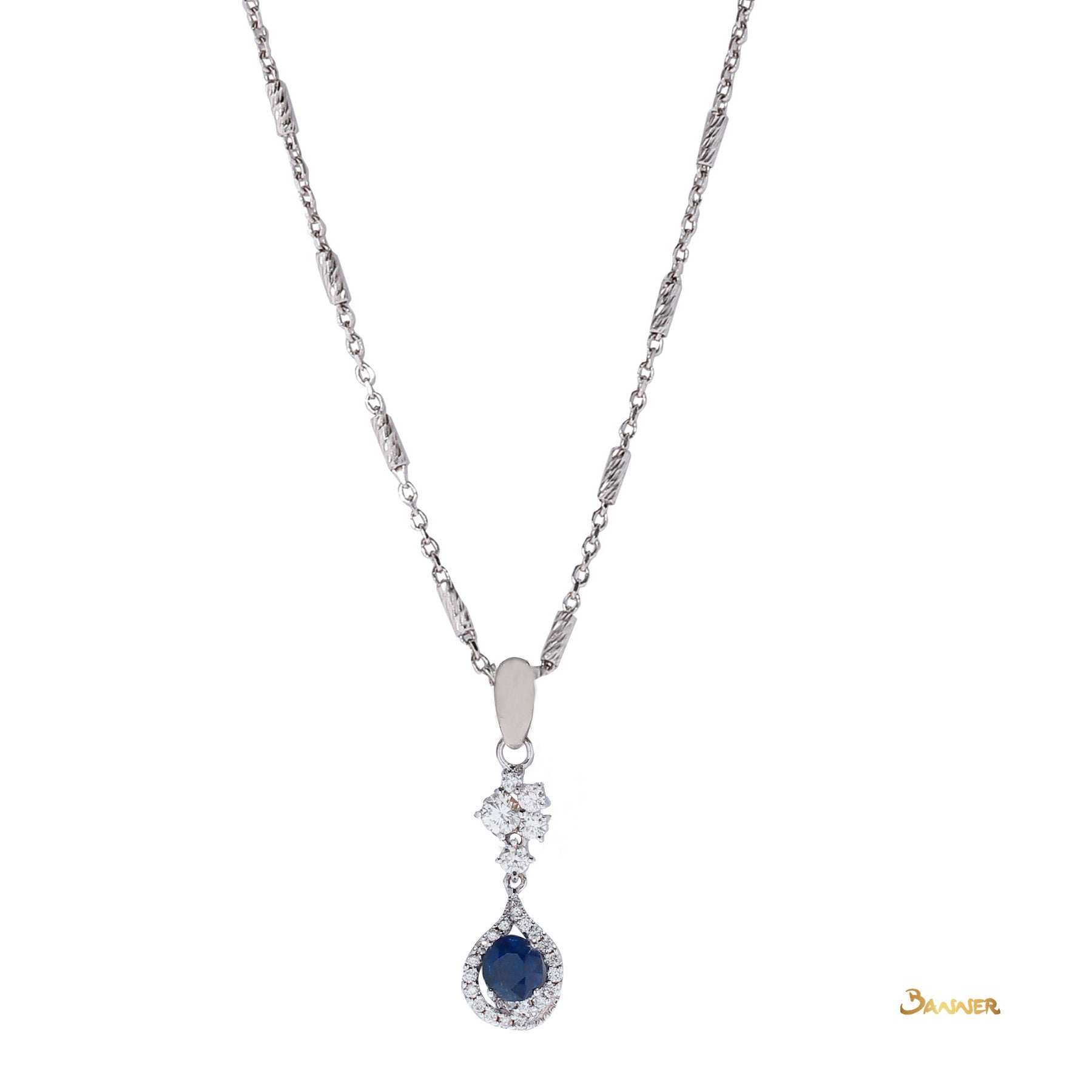 Sapphire and Diamond Rain-drop Pendant