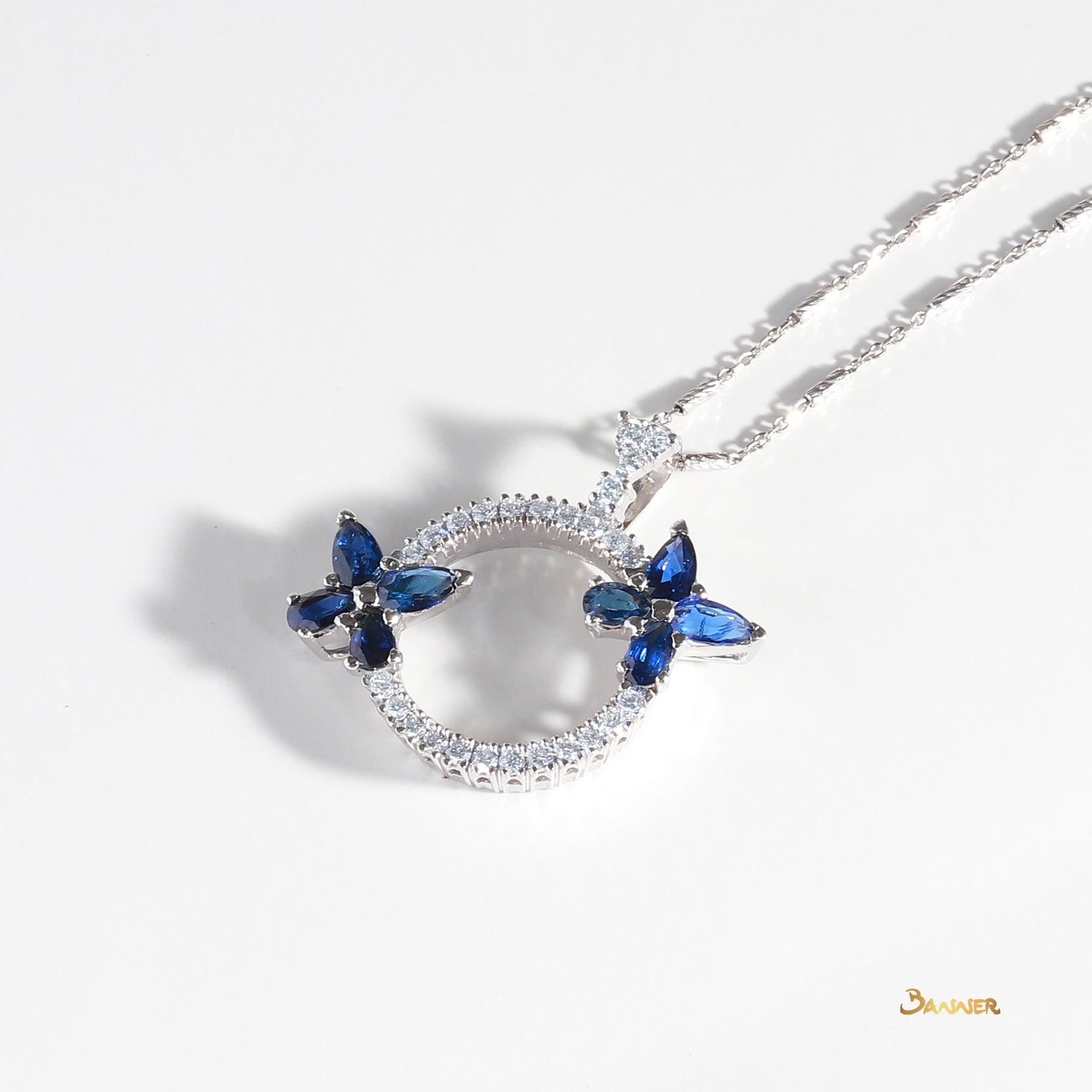 Sapphire and Diamond Butterfly Pendant