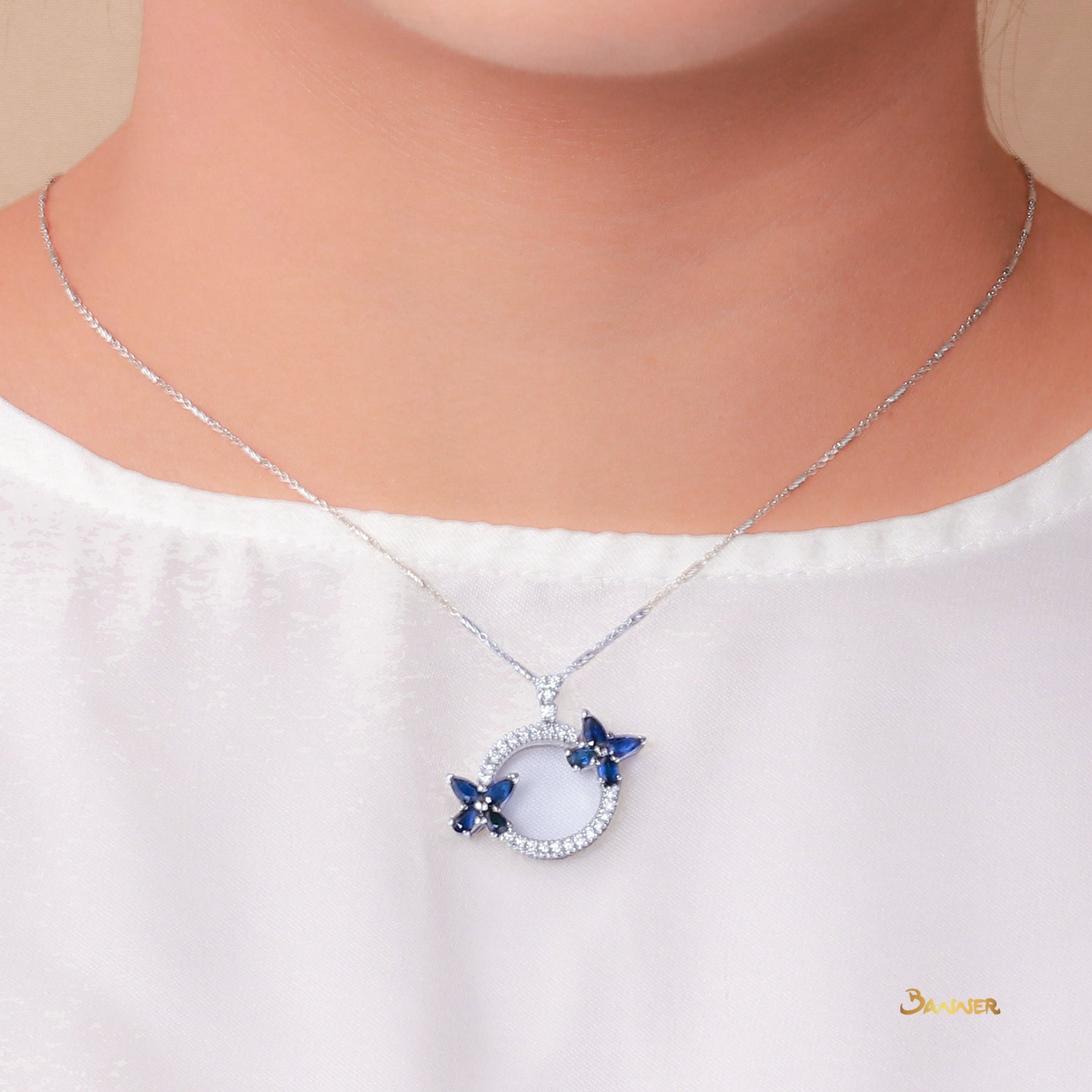 Sapphire and Diamond Butterfly Pendant