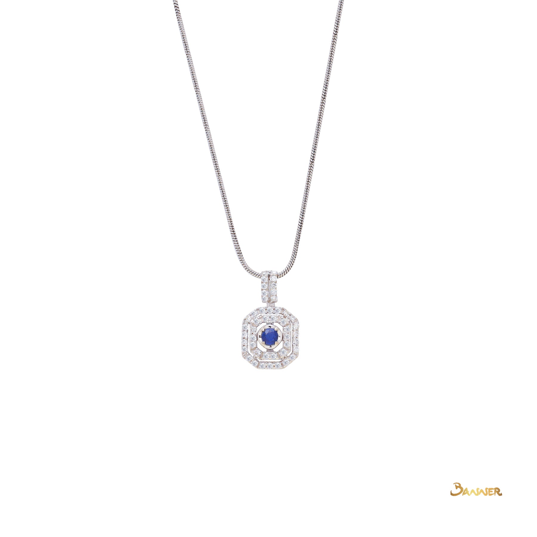 Sapphire and Diamond Double Halo Pendant