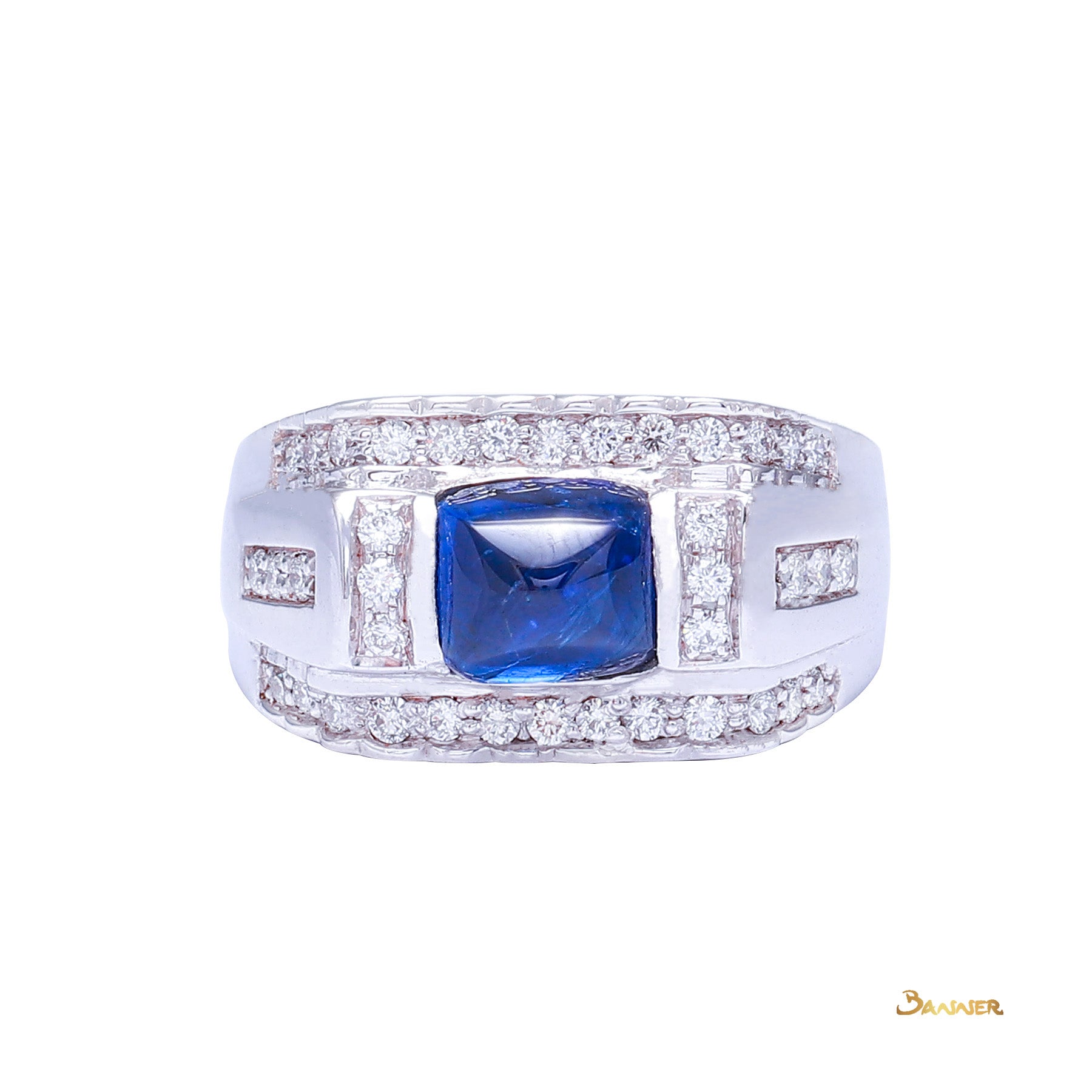 Sapphire Cabochon and Diamond Men's Ring