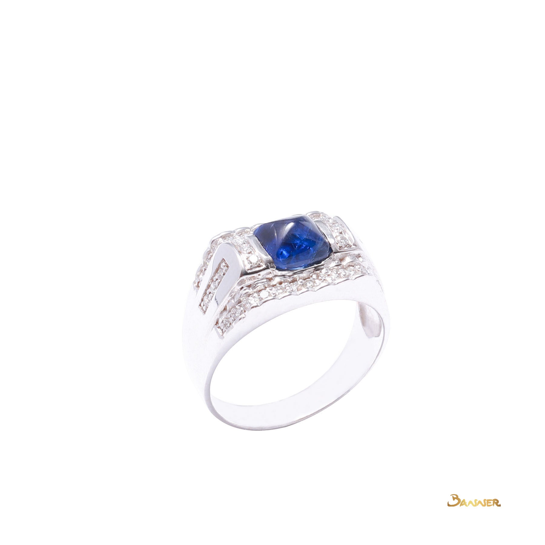 Sapphire Cabochon and Diamond Men's Ring