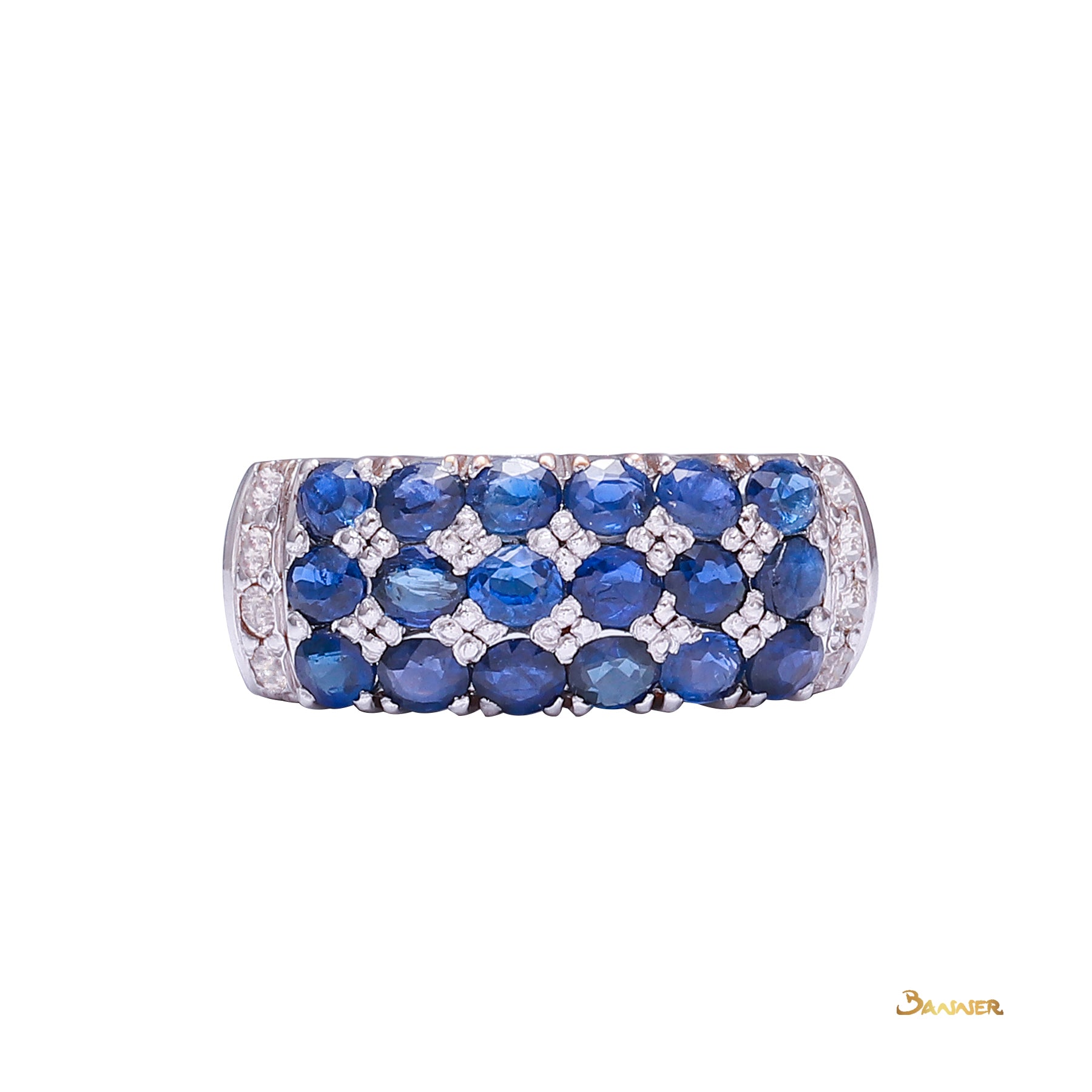 Sapphire and Diamond Checkered Ring