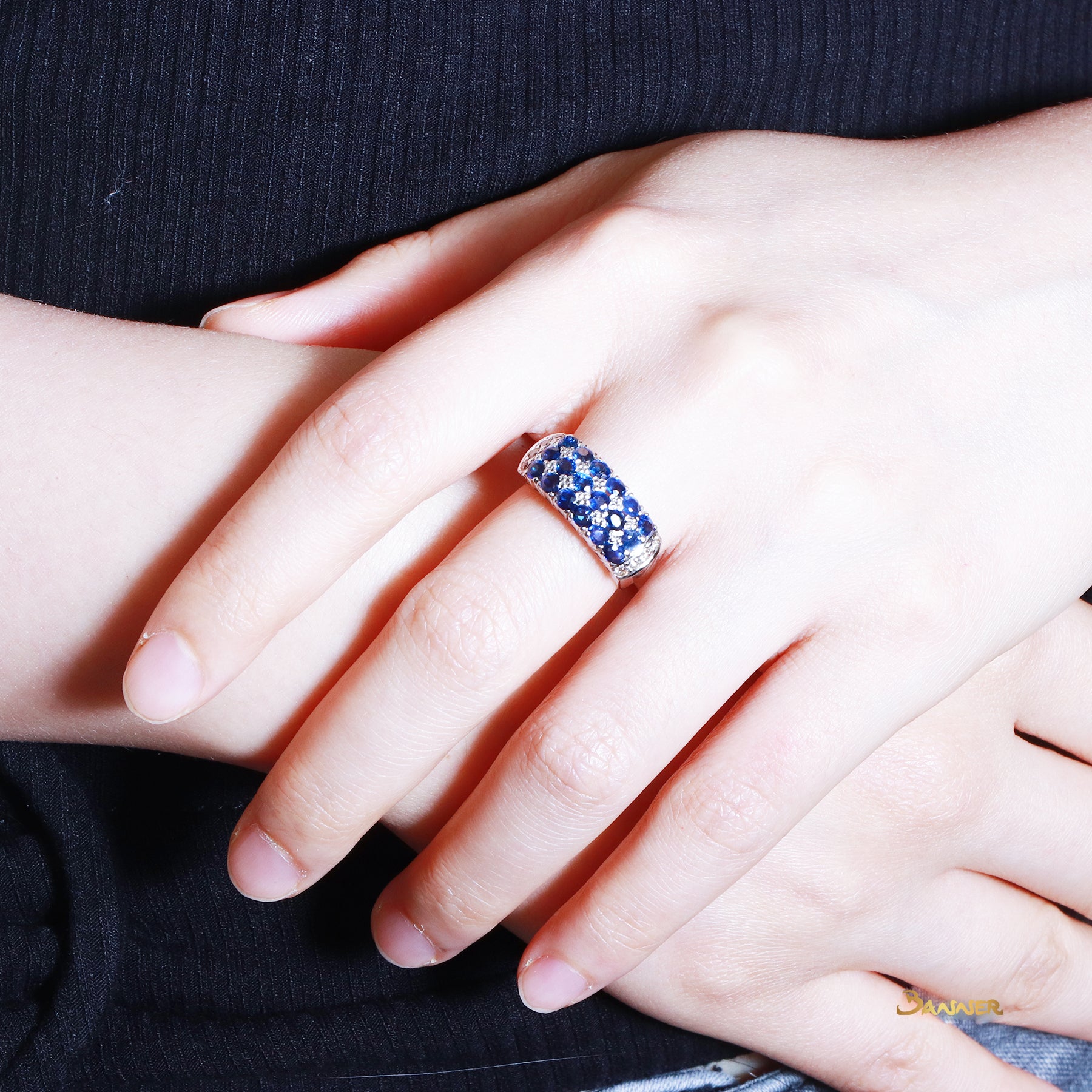 Sapphire and Diamond Checkered Ring