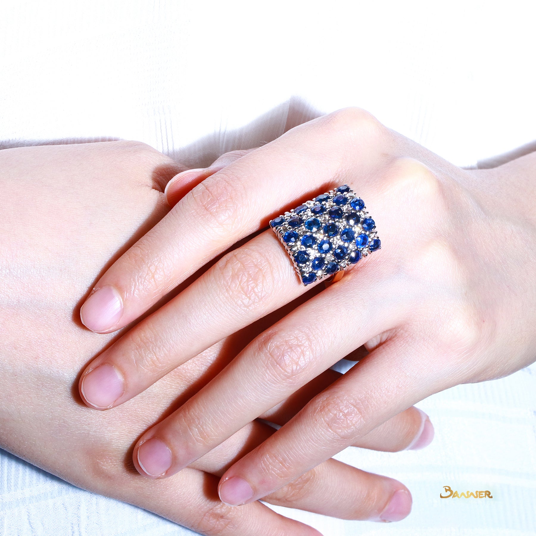 Sapphire and Diamond Checkered Ring