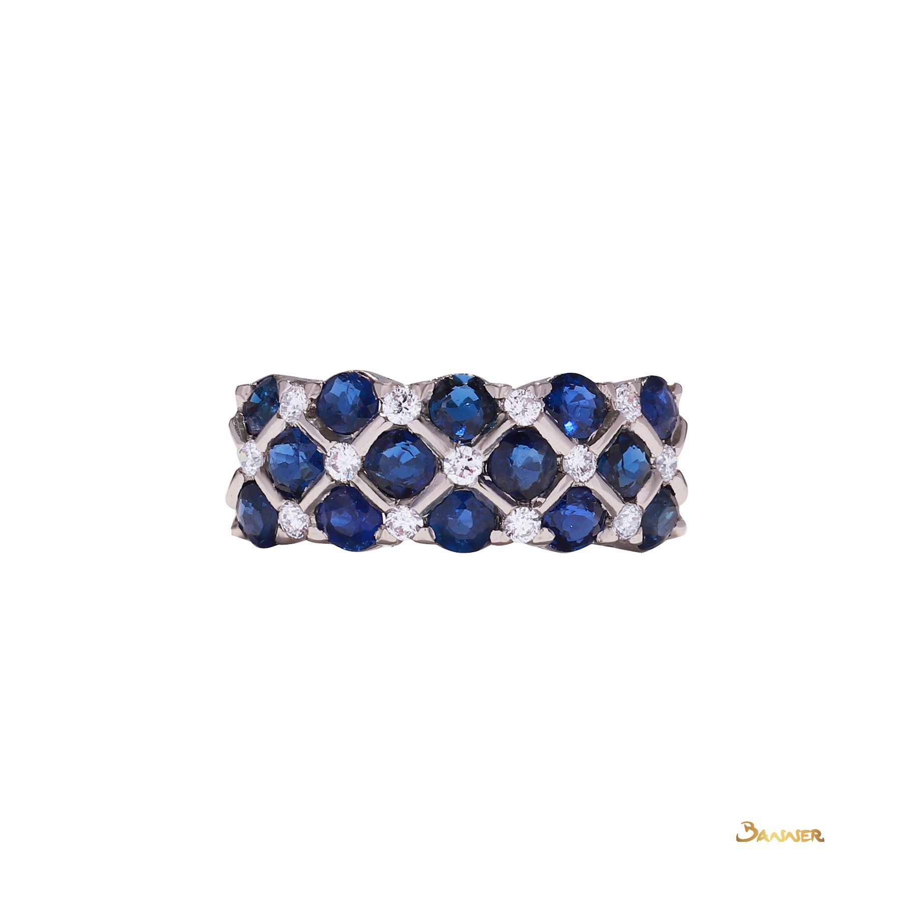 Sapphire and Diamond Checkered Ring