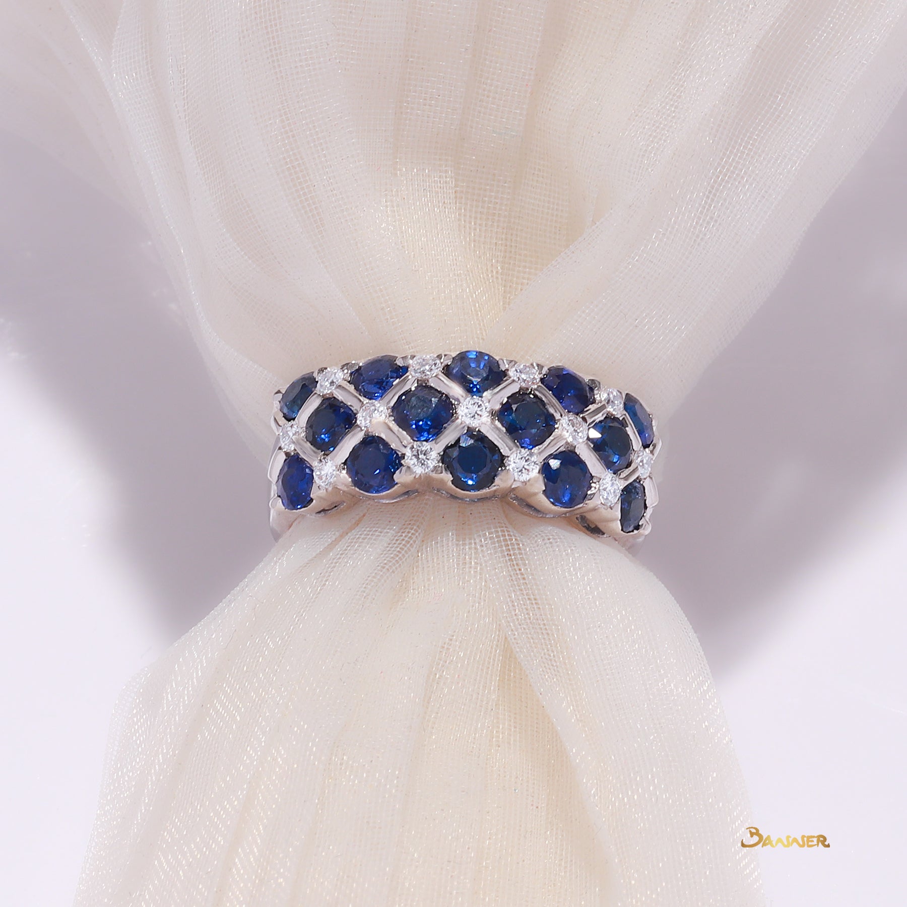 Sapphire and Diamond Checkered Ring