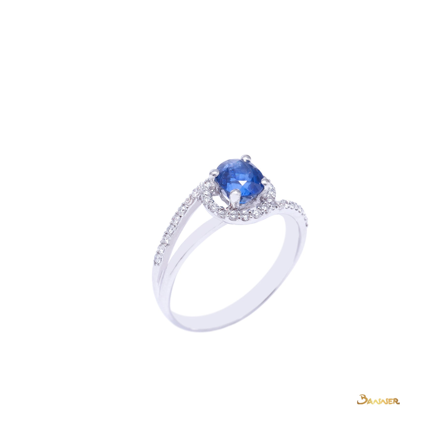 Sapphire and Diamond Bypass Halo Ring