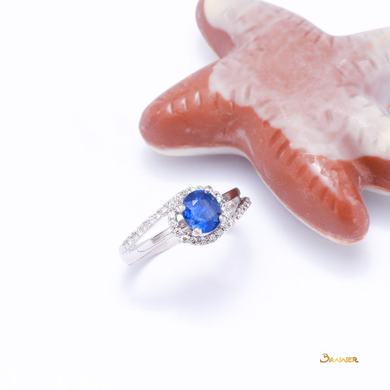 Sapphire and Diamond Bypass Halo Ring