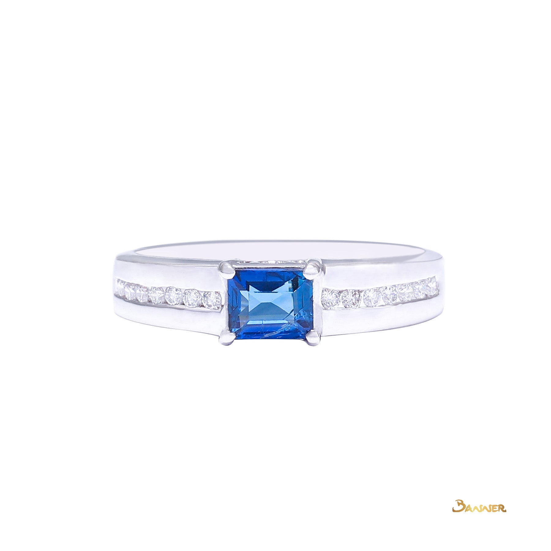 Emerald-cut Sapphire and Diamond Men's Ring