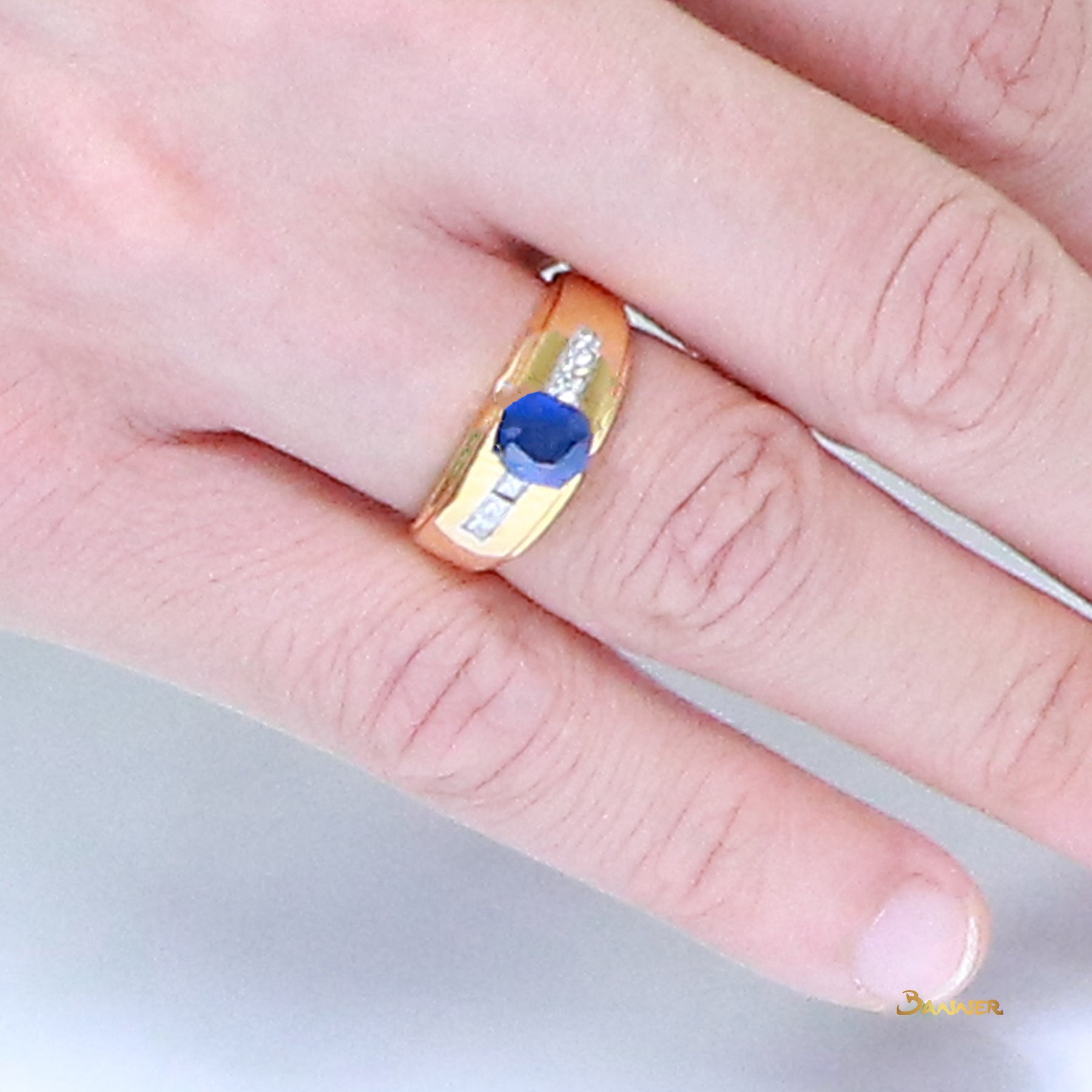 Sapphire and Princess-cut Diamond Men's Ring