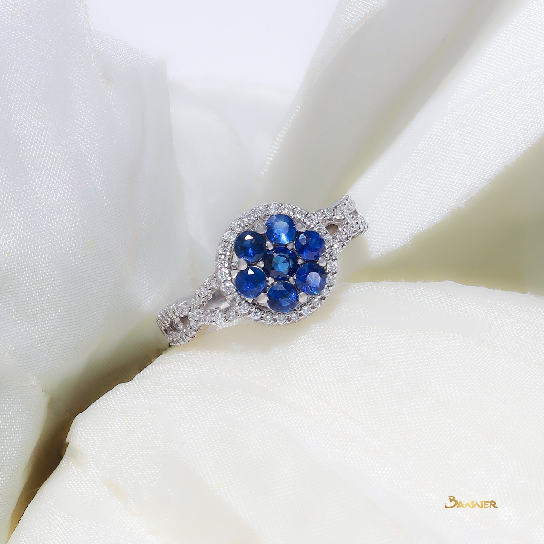 Sapphire and Diamond Floral Ring