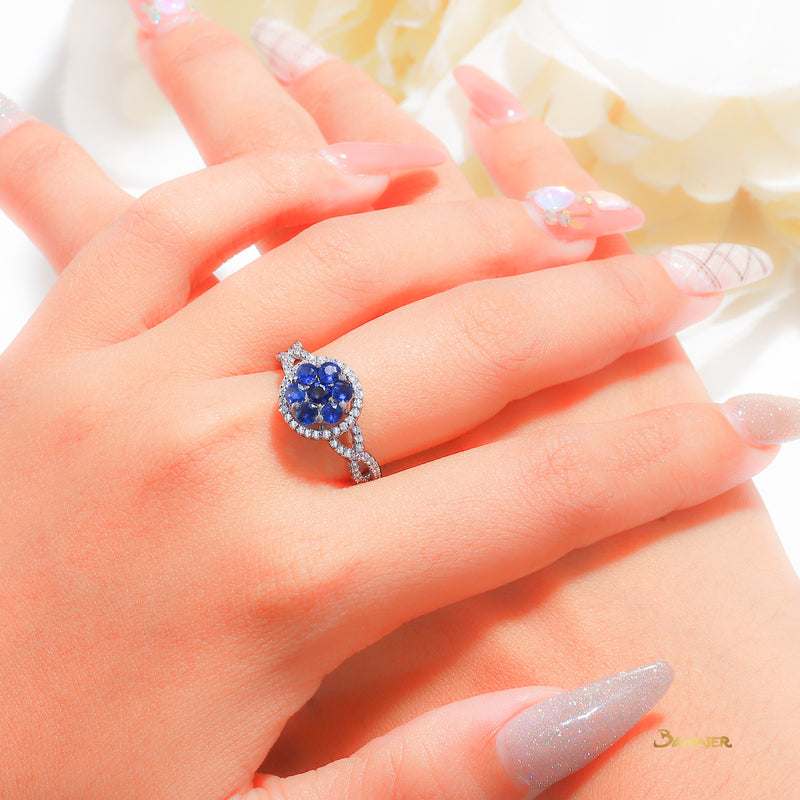 Sapphire and Diamond Floral Ring