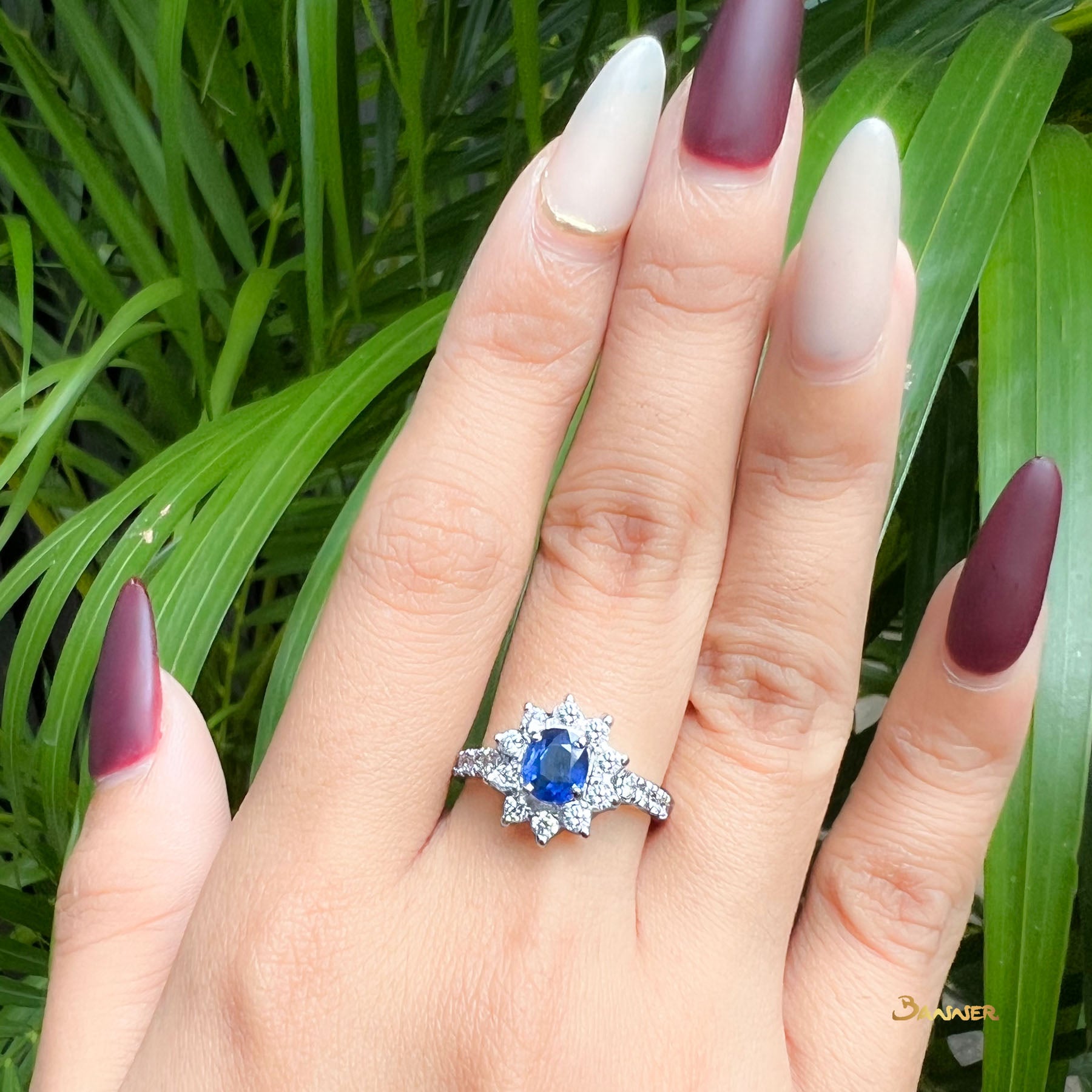 Sapphire and Diamond Sunflower Ring