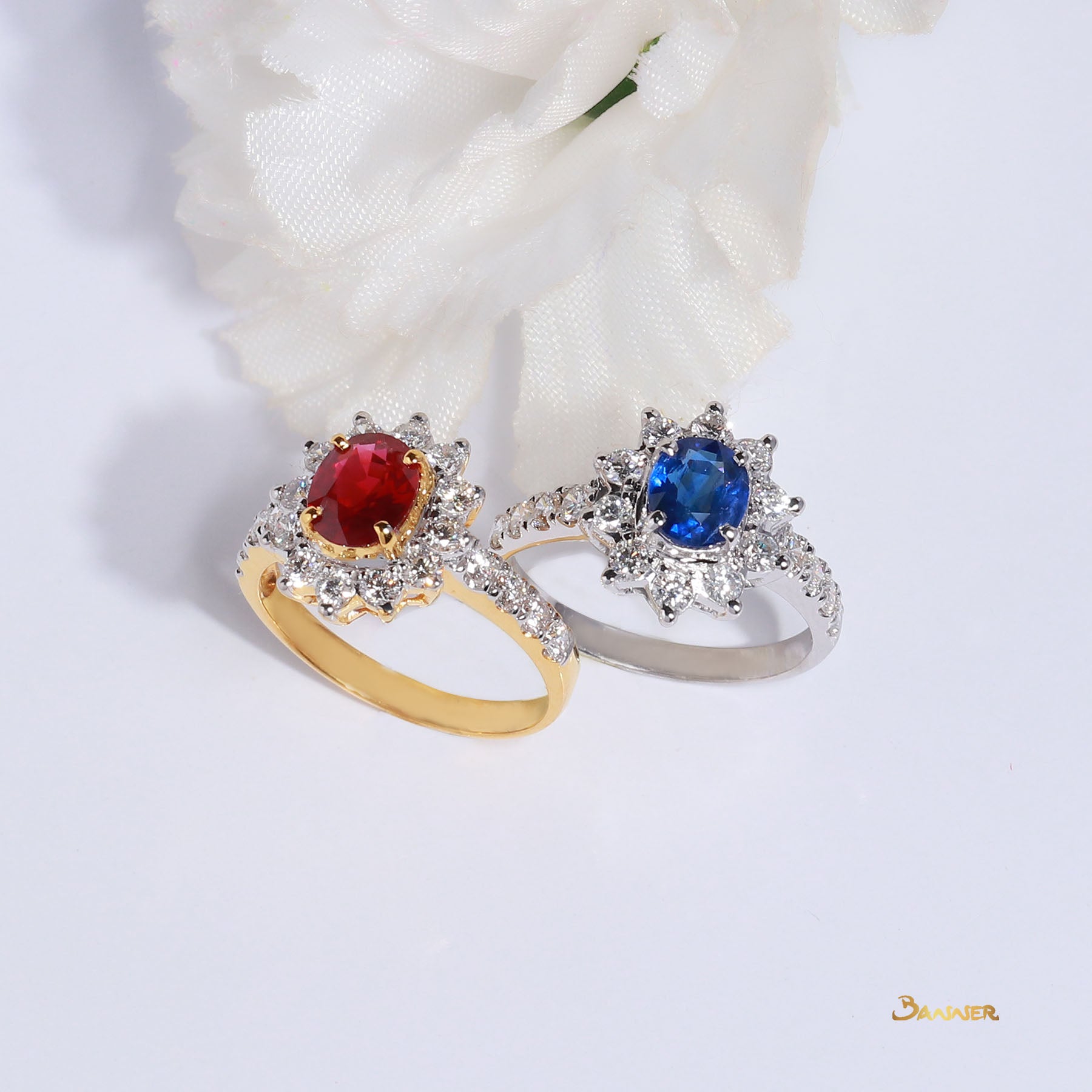 Sapphire and Diamond Sunflower Ring