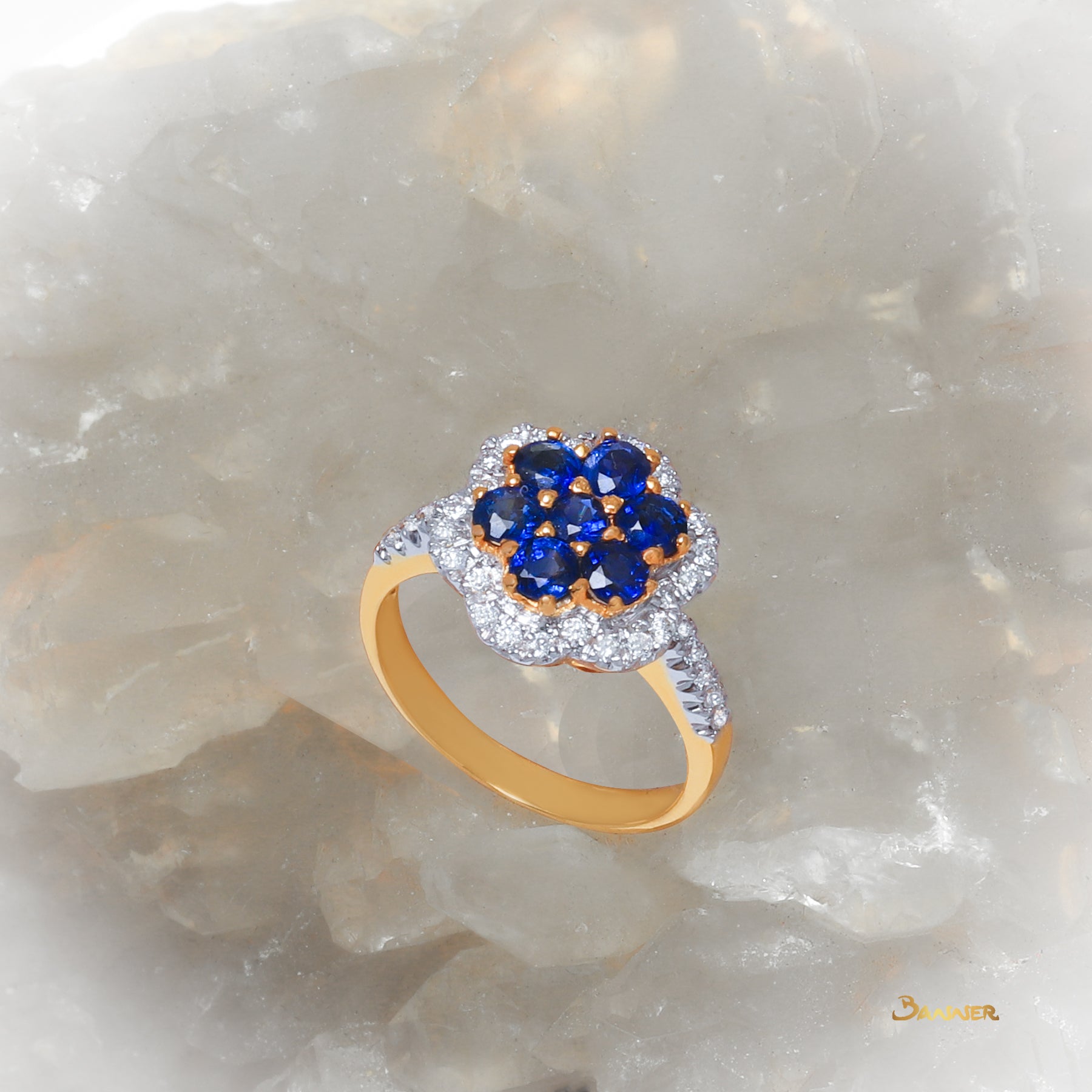 Sapphire and Diamond Floral Ring