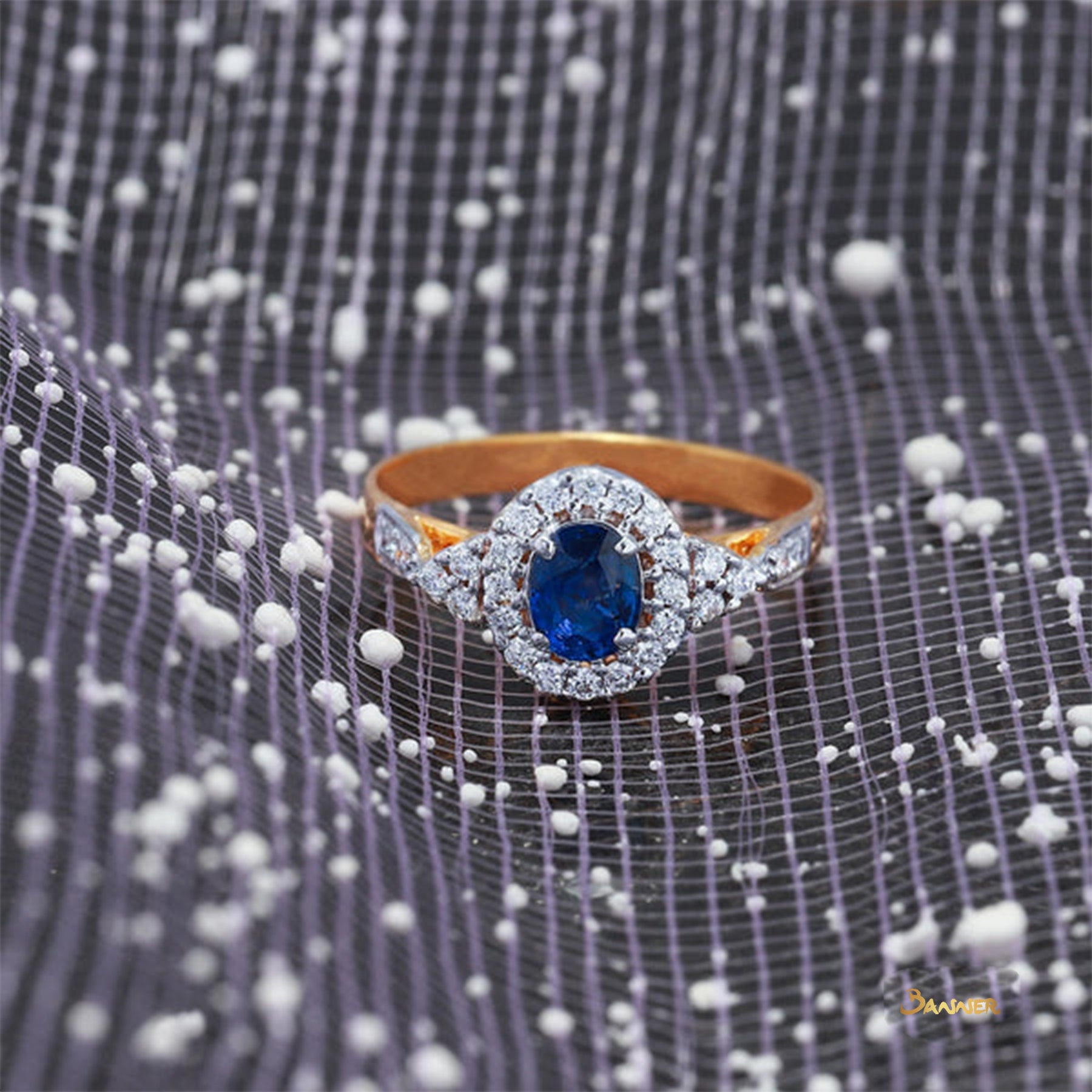 Sapphire and Diamond Twisted Halo Ring