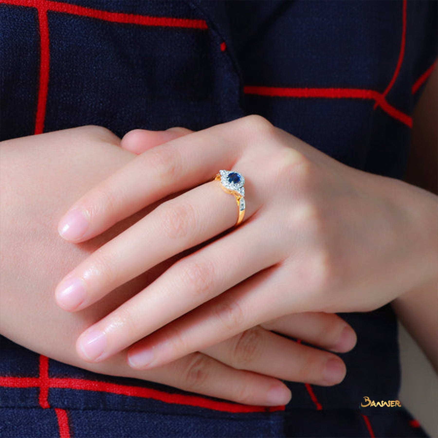 Sapphire and Diamond Twisted Halo Ring