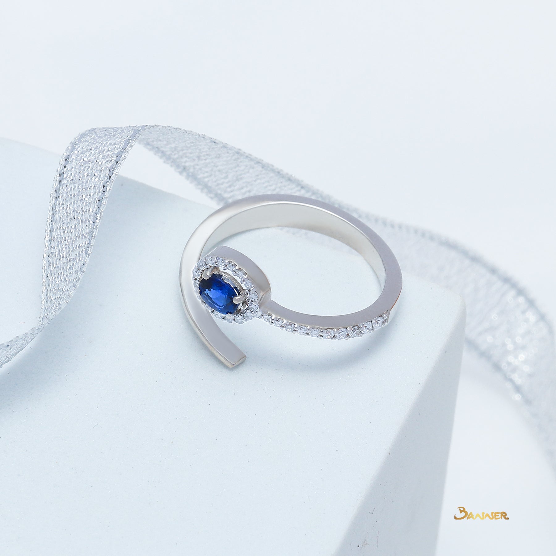 Sapphire and Diamond Halo Ring