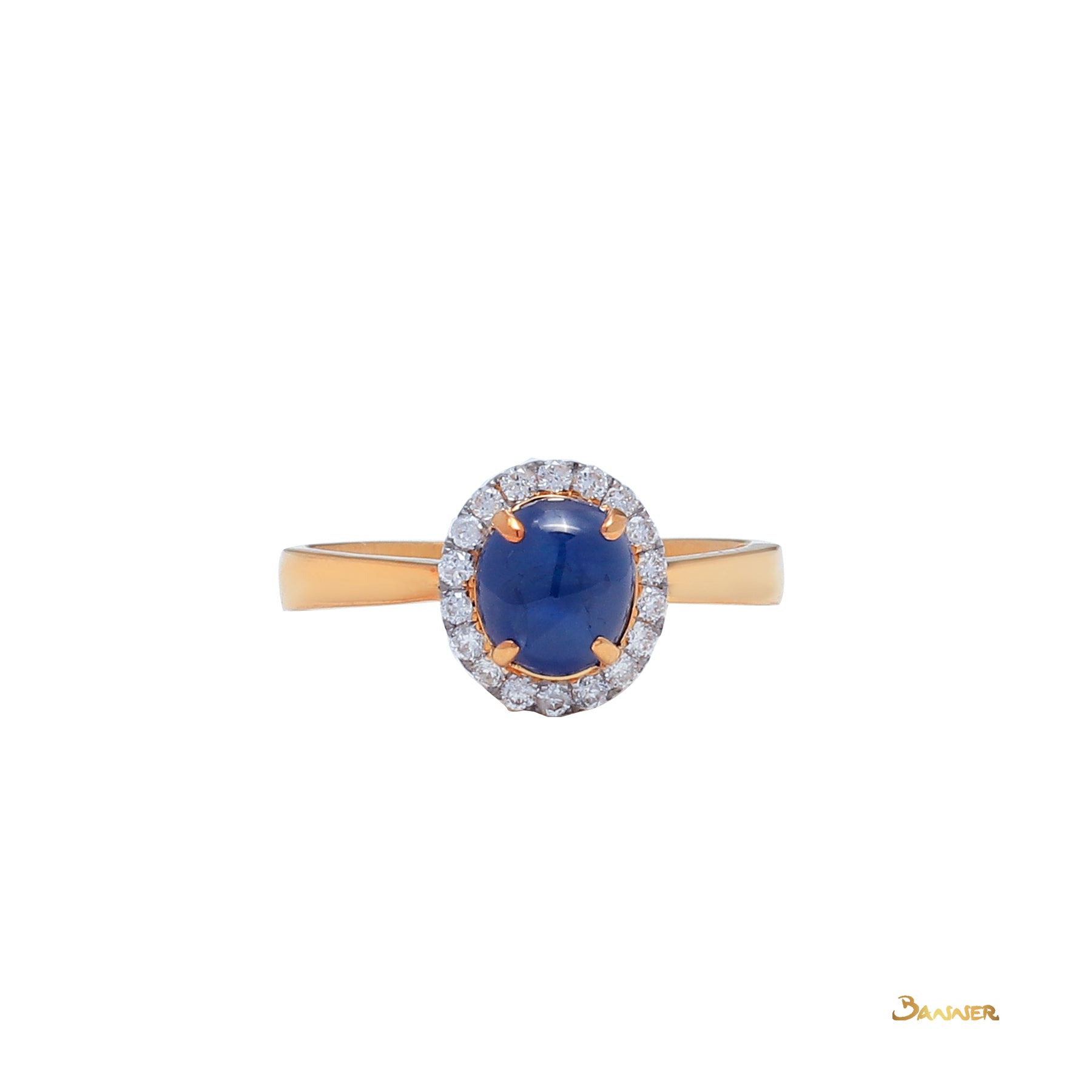 Sapphire Cabochon and Diamond Halo Ring