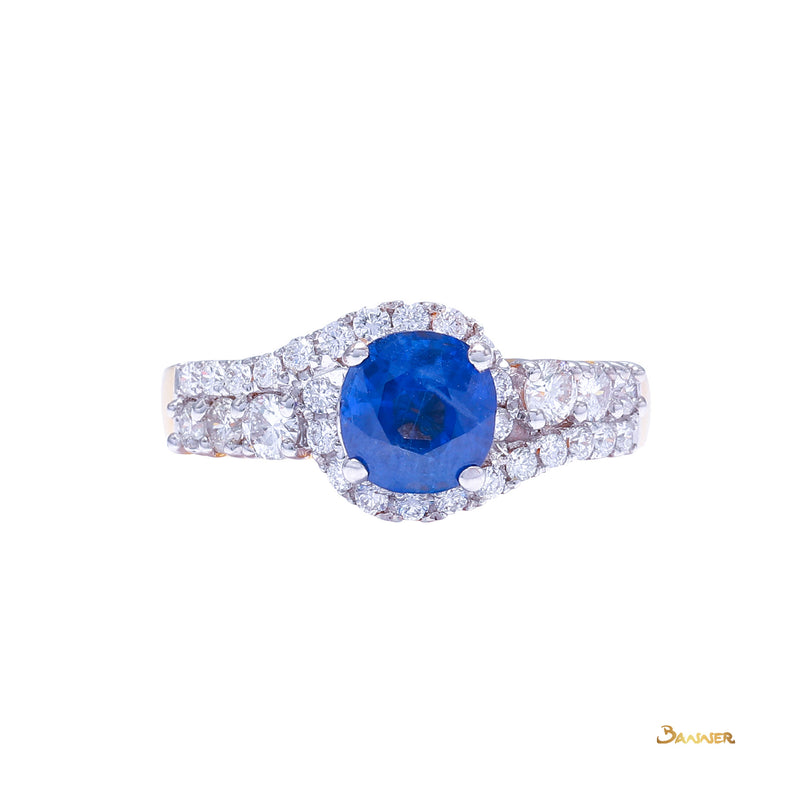 Sapphire and Diamond Bypass Halo Ring