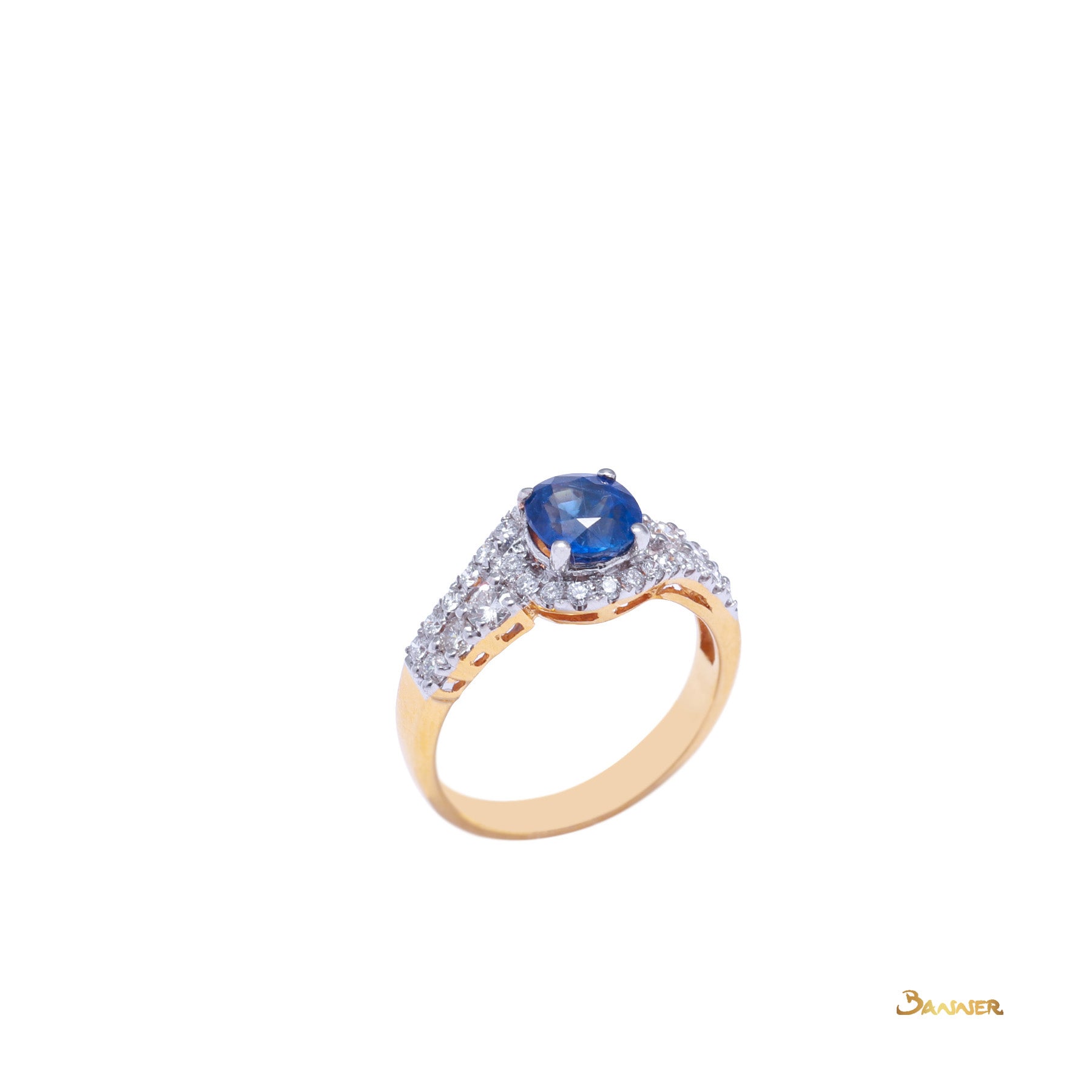 Sapphire and Diamond Bypass Halo Ring