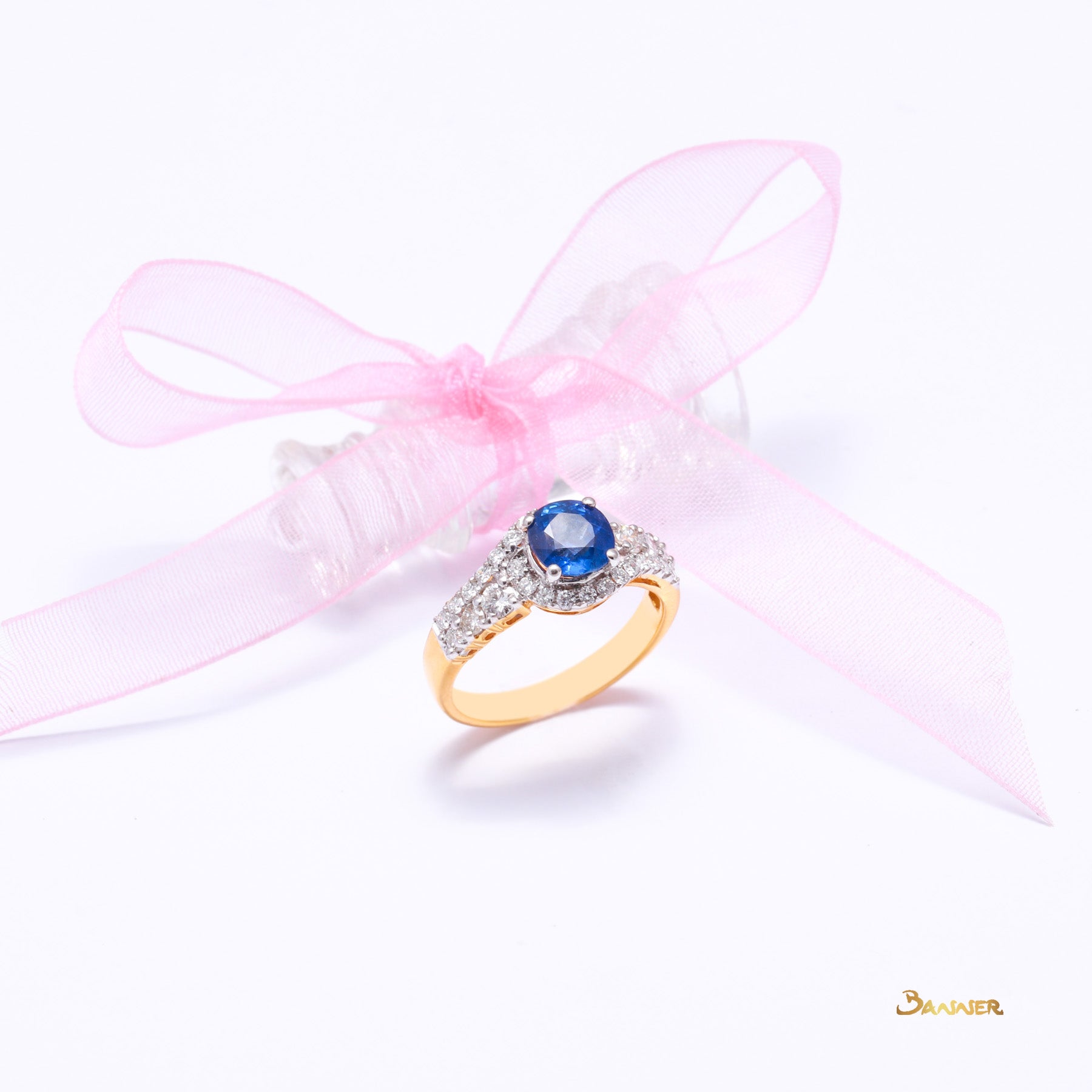 Sapphire and Diamond Bypass Halo Ring