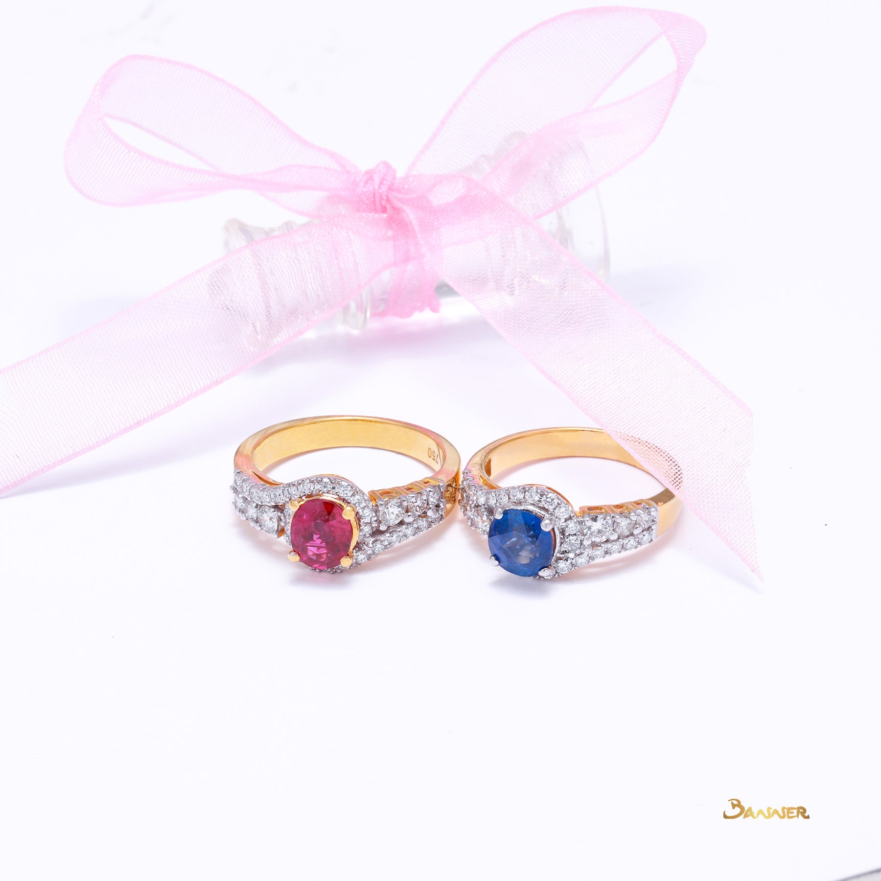 Sapphire and Diamond Bypass Halo Ring