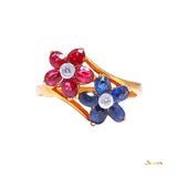 Ruby, Sapphire and Diamond Flower Ring