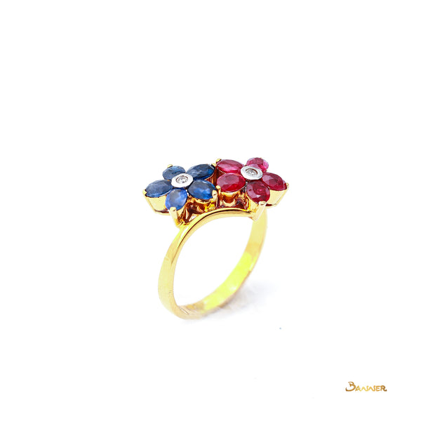 Ruby, Sapphire and Diamond Flower Ring