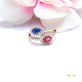 Sapphire, Ruby and Diamond Double Halo Ring