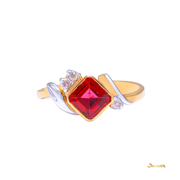 Emerald-cut Spinel and Diamond Ring